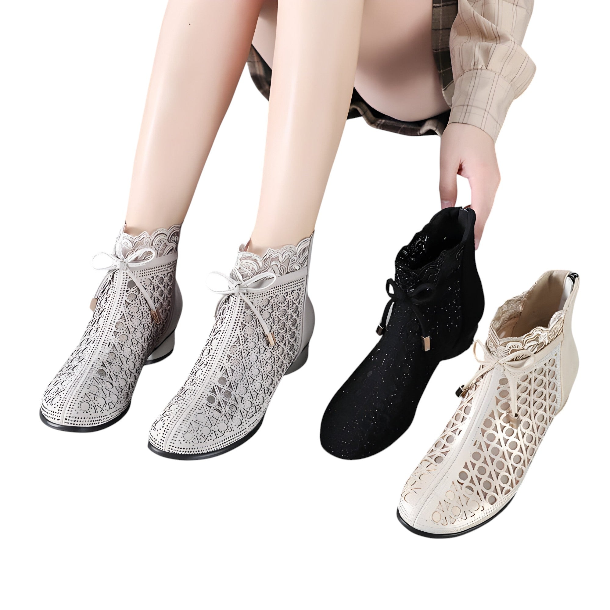 Diana | Stivaletti estivi in rete con tacco a spillo in vera pelle - - BOOTS Boots & Shoes - Concept Palermo