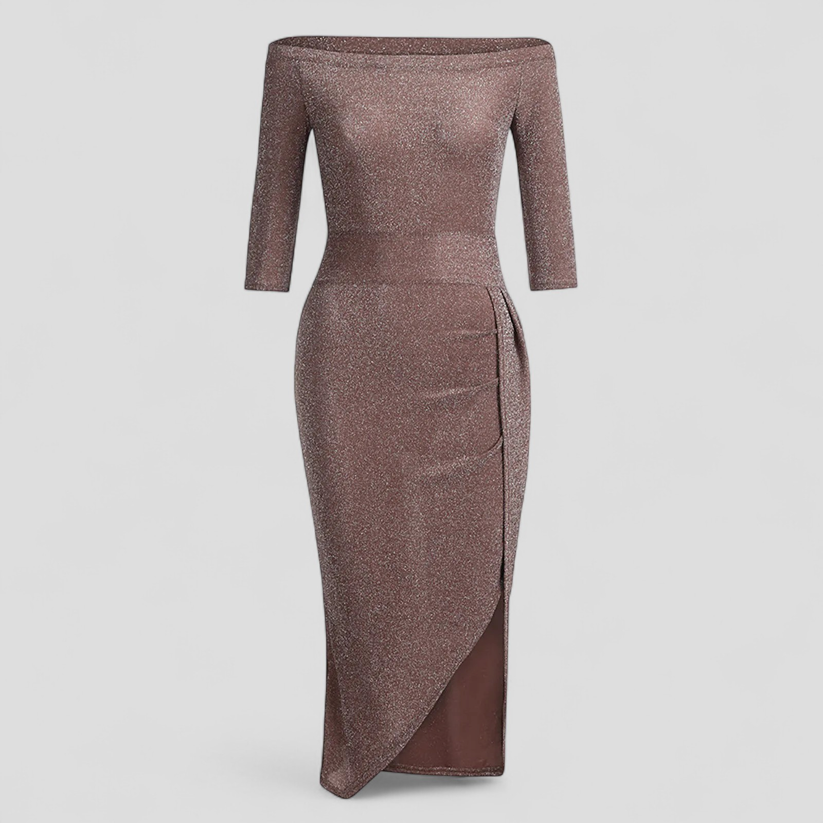 Karrisa | Abito Cerimonia Donna Elegante Estivo - Marrone - abito elegante abito estivo abito in satin abito per eventi abito versatile fashion donna moda estate stile estivo vestito glamour vestito senza spalline - Concept Palermo
