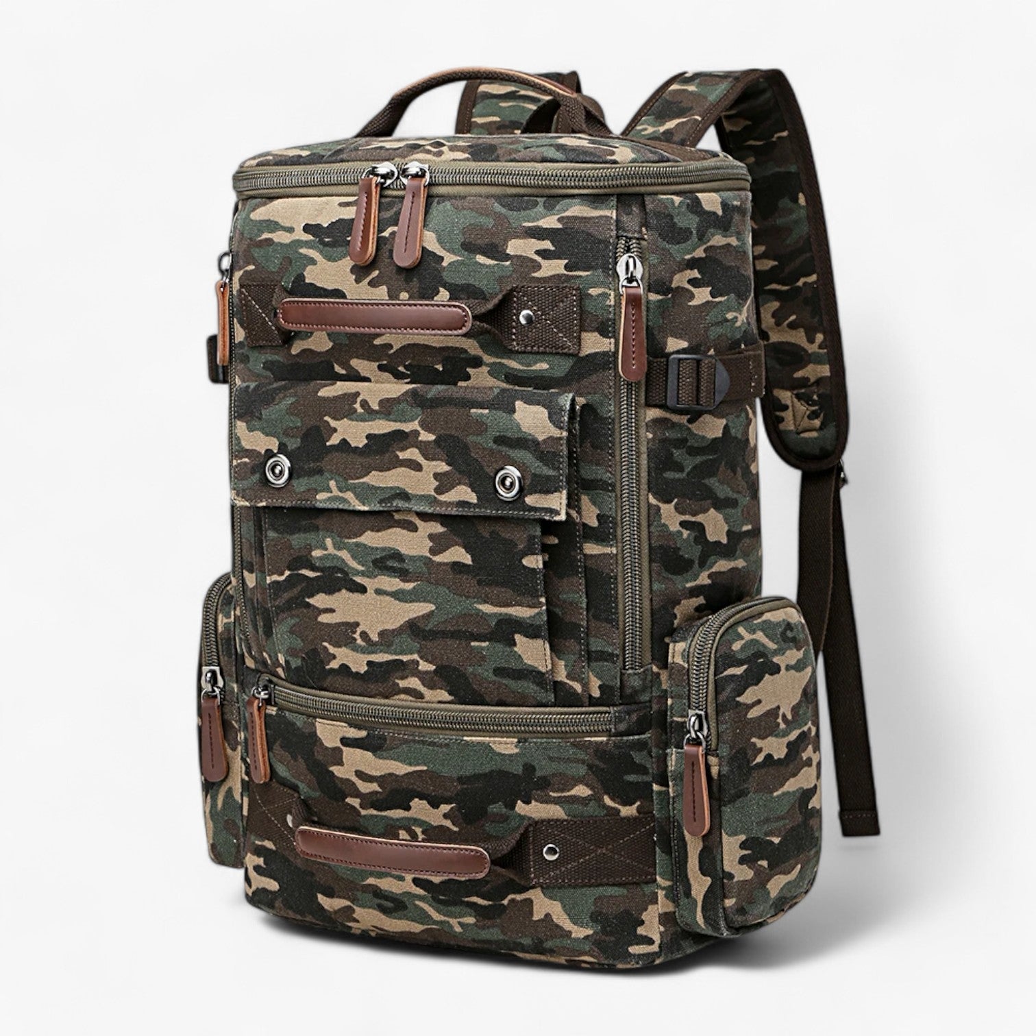 Enrique | Ampio Zaino Vintage in Tela con Scomparto per Laptop - Camouflage Verde - Backpacks bag mens bag - Concept Palermo