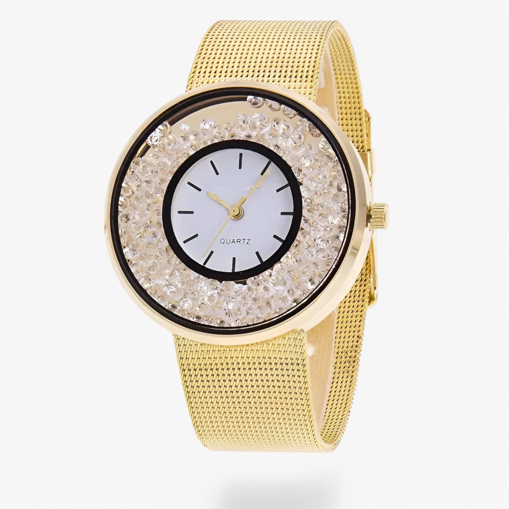 Amber | Orologio da donna in acciaio con finitura oro rosa e bracciale in maglia di strass - oro - female watch watch for women - Concept Palermo