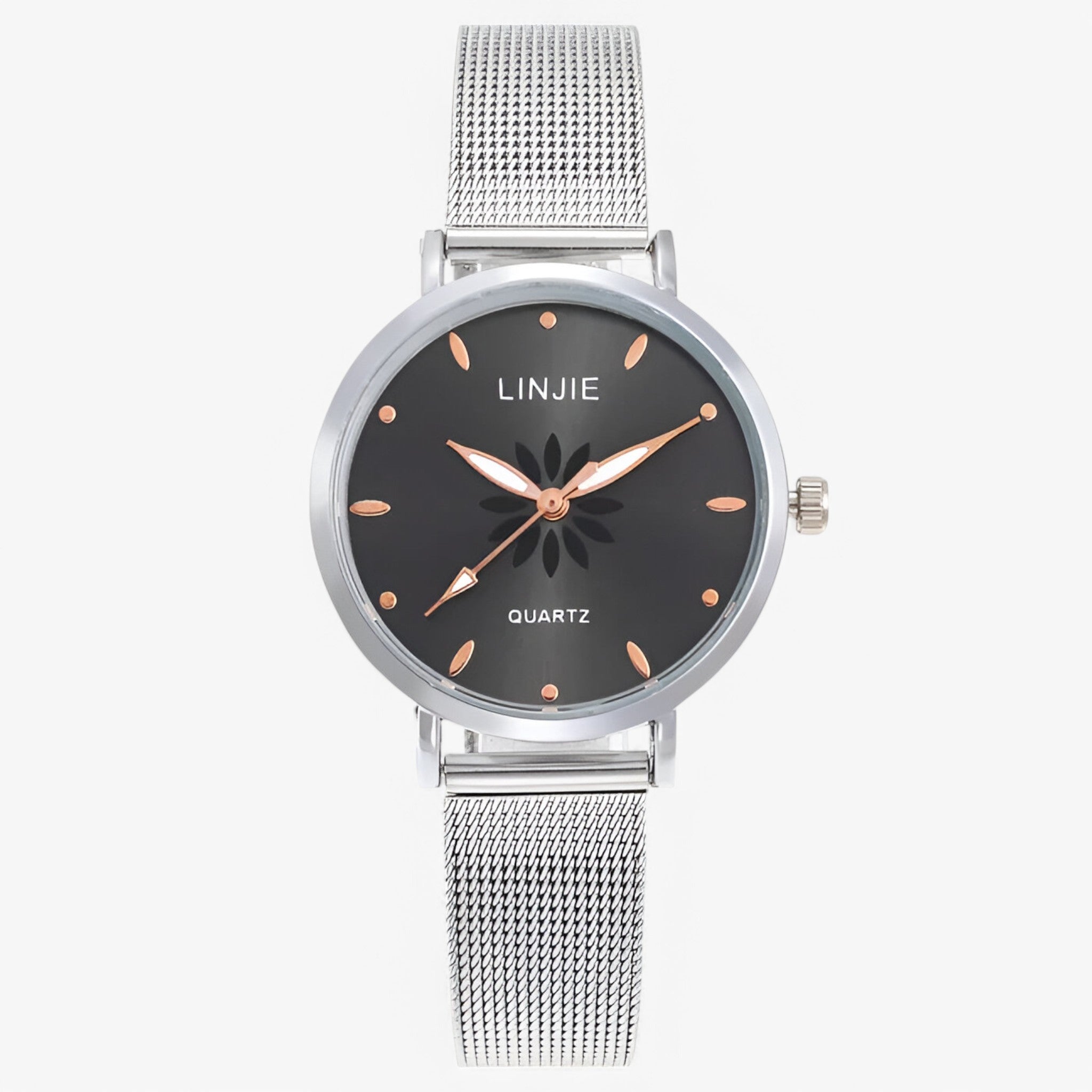 Emma | Orologio minimalista in argento con fiori e cinturino in acciaio - Nera - female watch watch for women - Concept Palermo