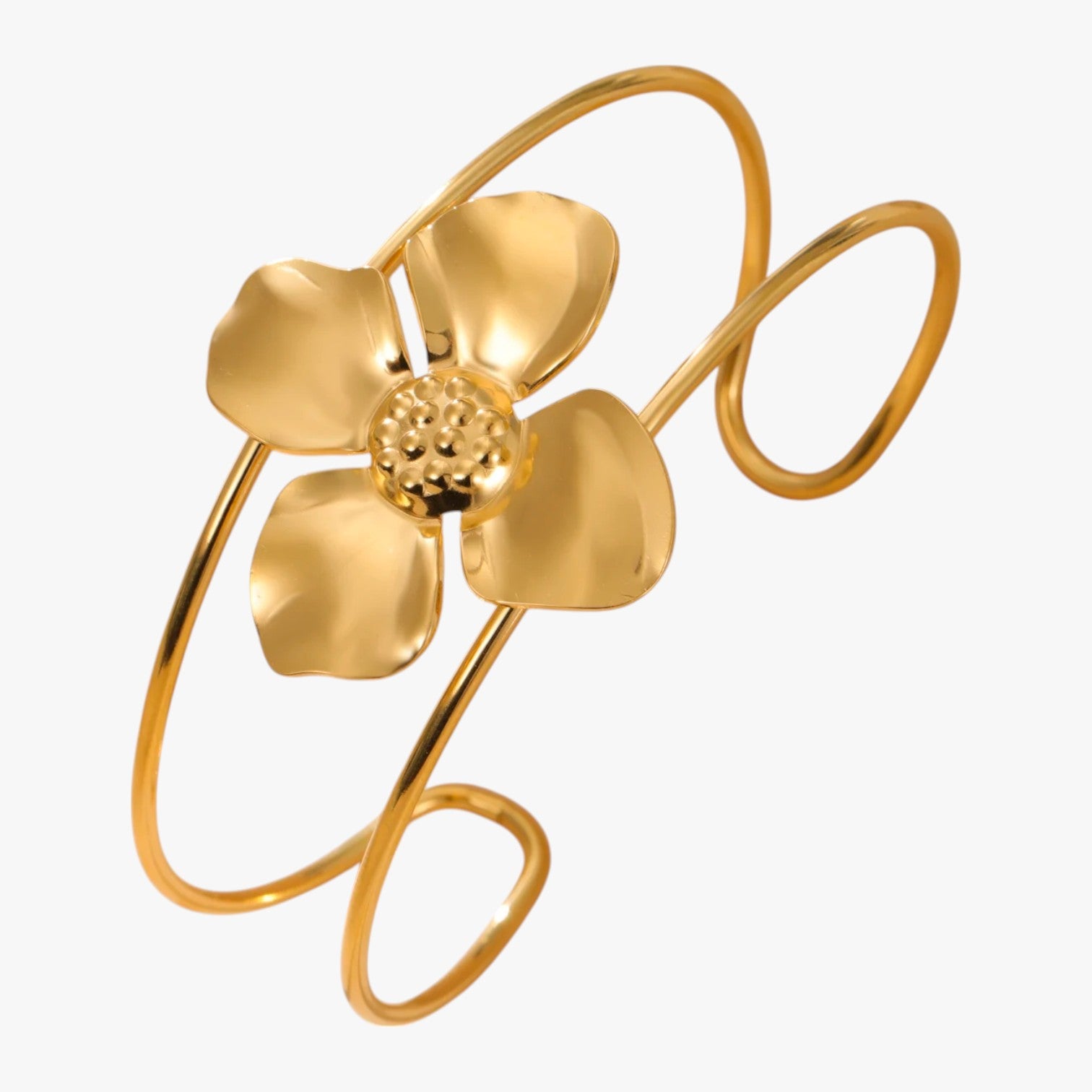 Vivian | Bracciale rigido Flora Gold in acciaio inossidabile con fiore, impermeabile ed elegante - - BRACELET BRACELET FOR WOMEN BRACELETS bracelets for women - Concept Palermo