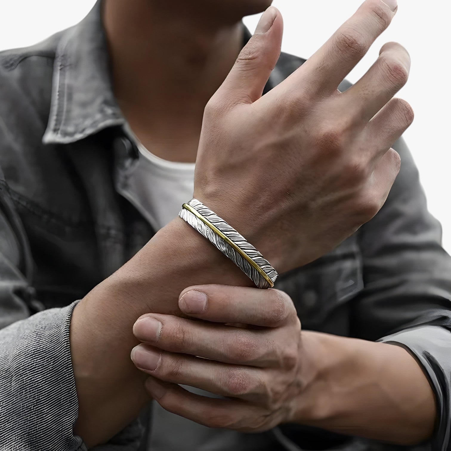Jayce | Bracciale in Argento 925 con Piuma Dorata Stile Vintage Punk - - BRACELET bracelet for men BRACELETS mens bracelet - Concept Palermo