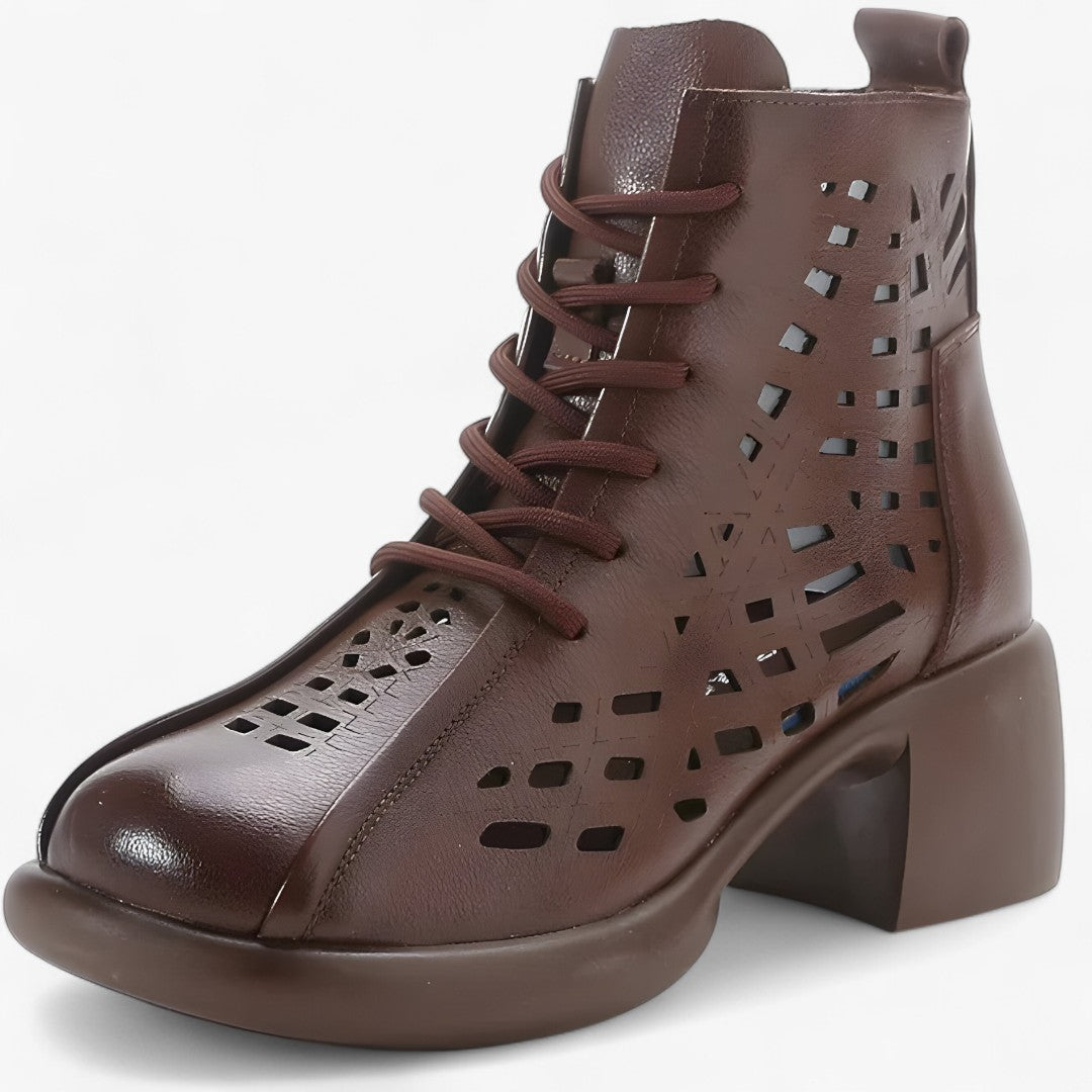 Hannah | Stivaletti in pelle cuciti a mano con lacci in stile naturale - Marrone - BOOTS Boots & Shoes - Concept Palermo
