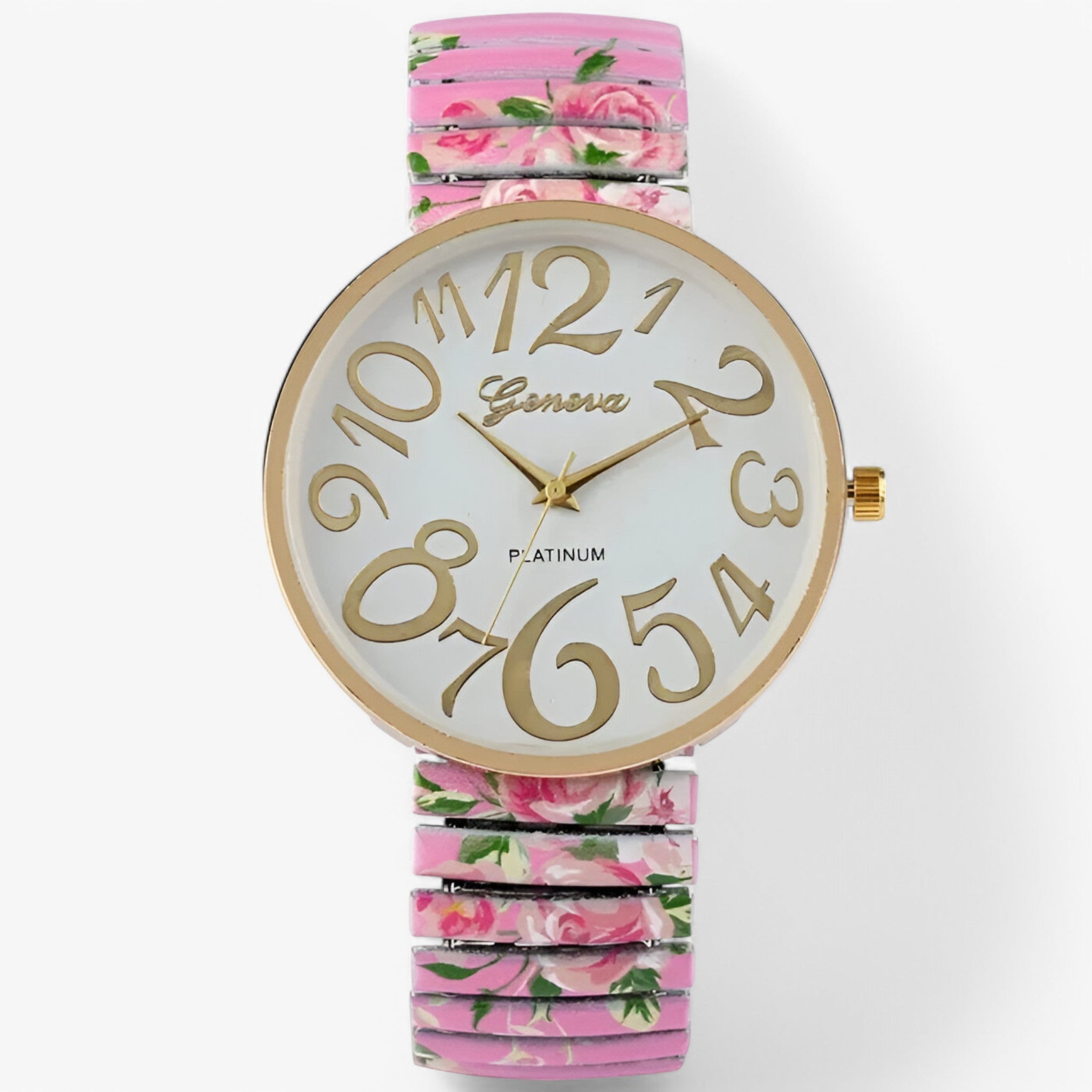 Janine | Orologio da donna con numeri grandi e cinturino elastico - fascia rosa - female watch watch for women - Concept Palermo