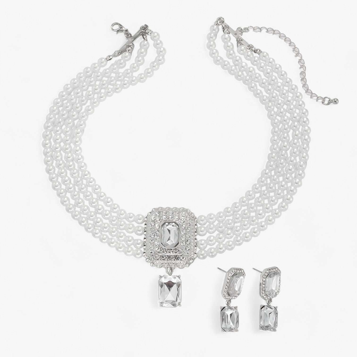 Rebecca | Eleganza Retro Lattaceo: Set di gioielli a più strati con perle per donne - Colore argento trasparente - Accessories Jewelry Gift Gifts for women women - Concept Palermo