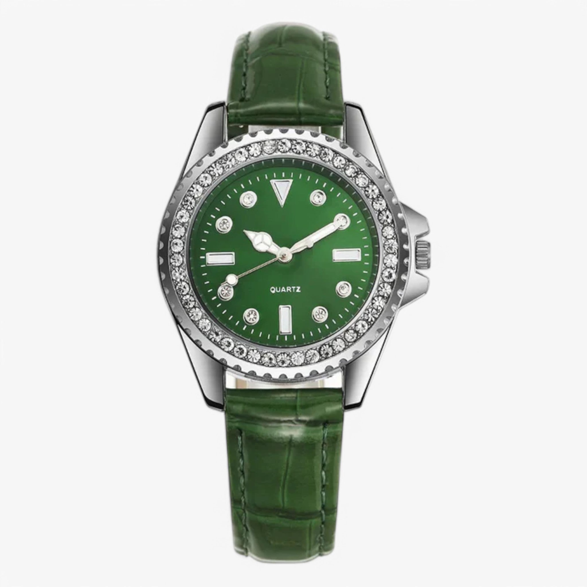 Gemma | Orologio elegante in pelle verde con diamanti scintillanti - Verde - - Concept Palermo