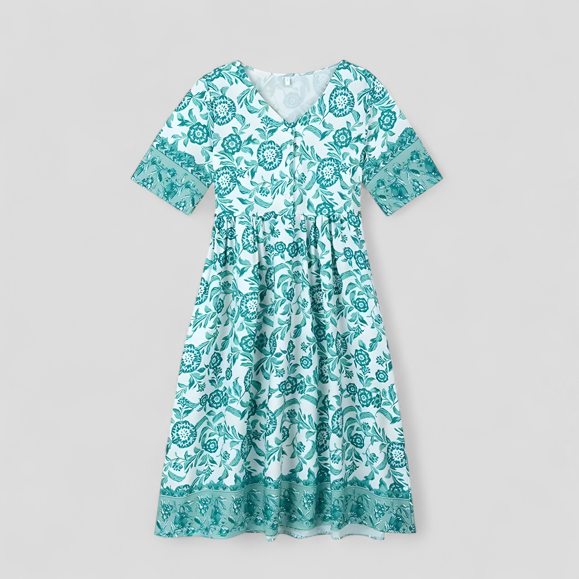 Micola | Abito Estivo Donna Con Stampa Floreale - Blu Chiaro - abito elegante abito estivo abito floreale fashion estate moda femminile scollo a V stile estivo tessuto leggero vestito comodo vestito lavabile - Concept Palermo