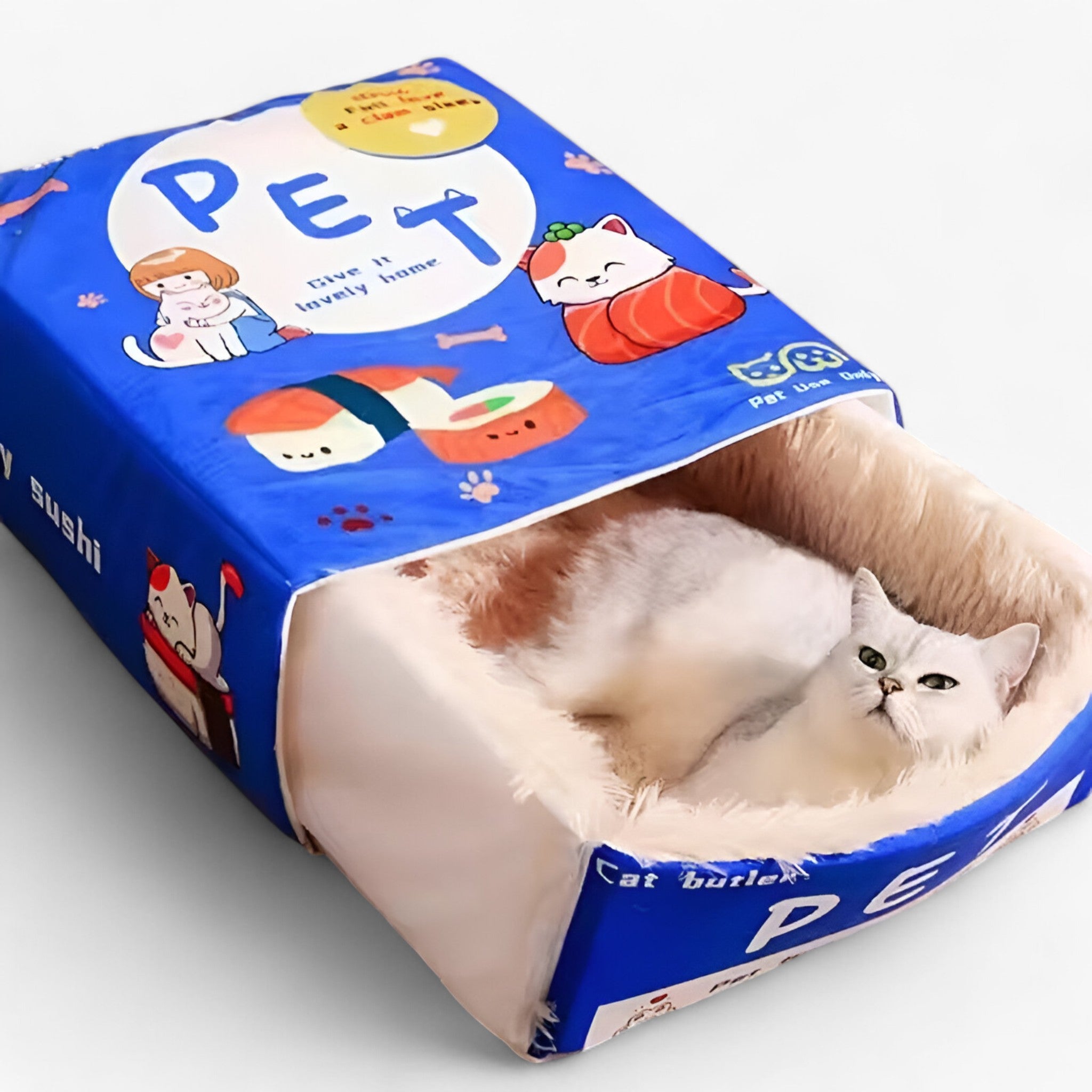 Biscotto | Letto per Gatti Completamente Chiuso – Posto Confortevole e Sicuro per Riposare - Scatola di Sushi Blu - - Concept Palermo