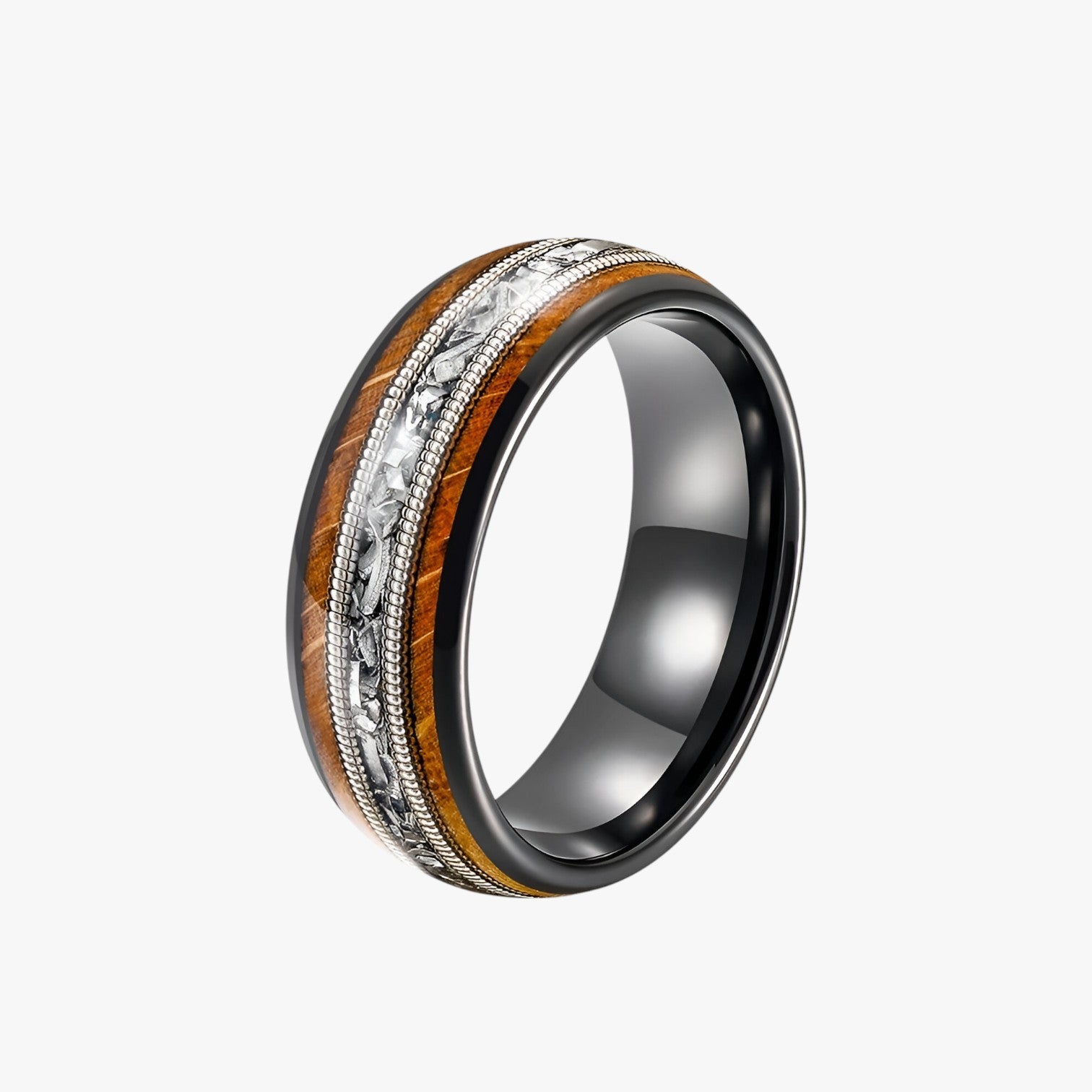 Mariano | Anello di legno con corde di chitarra e accenti di botti di whisky - - mens accessory mens ring Rings - Concept Palermo