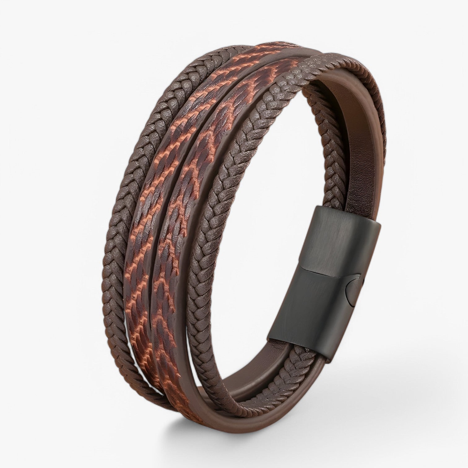 Olivier | Bracciale da Uomo Elegante – Multistrato & Magnetico - Marrone con Nero - BRACELETS mens accessory mens bracelet - Concept Palermo
