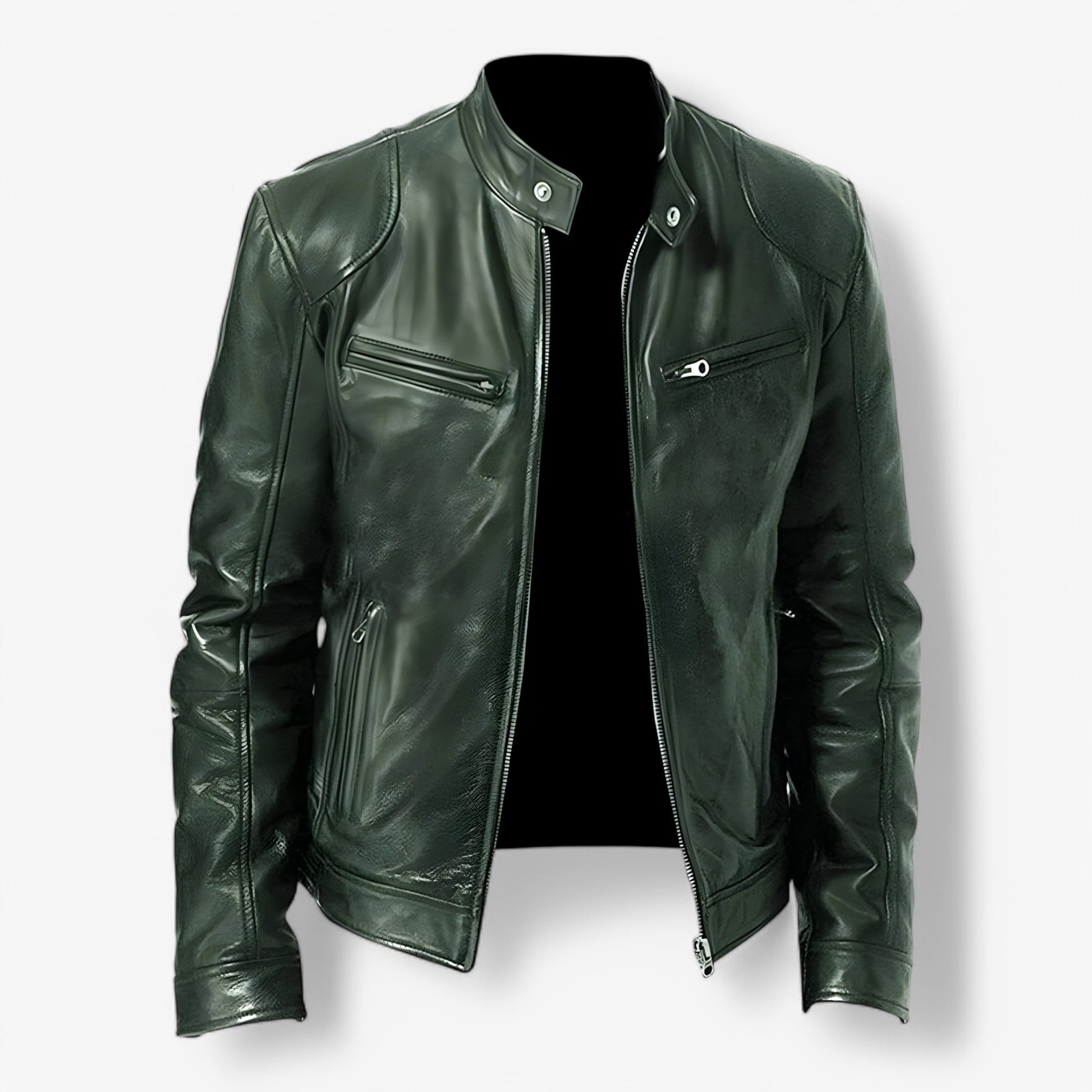 Martin | Giacca in Pelle Casual - Verde scuro - leather jacket mens mens jacket - Concept Palermo