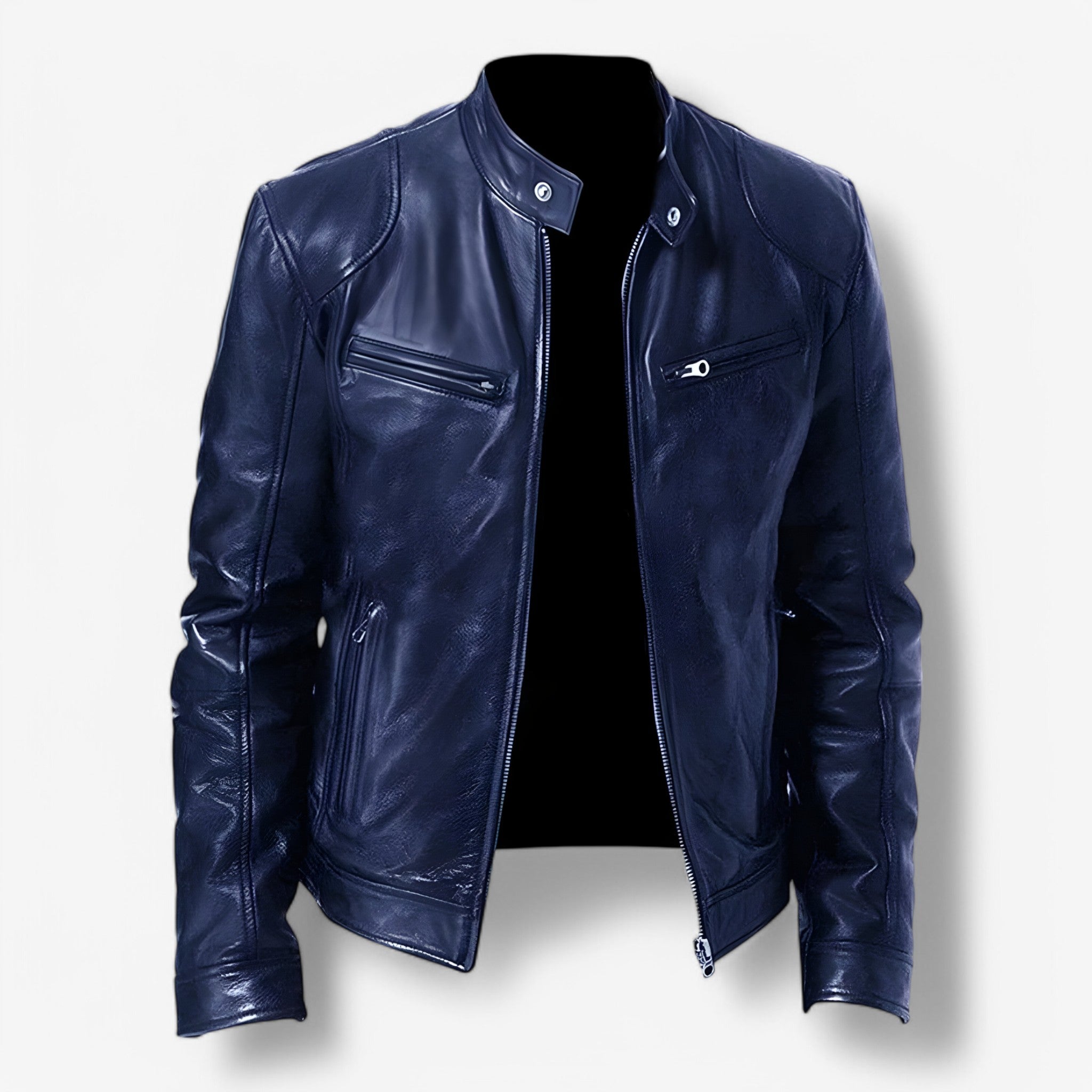 Martin | Giacca in Pelle Casual - Blu scuro - leather jacket mens mens jacket - Concept Palermo