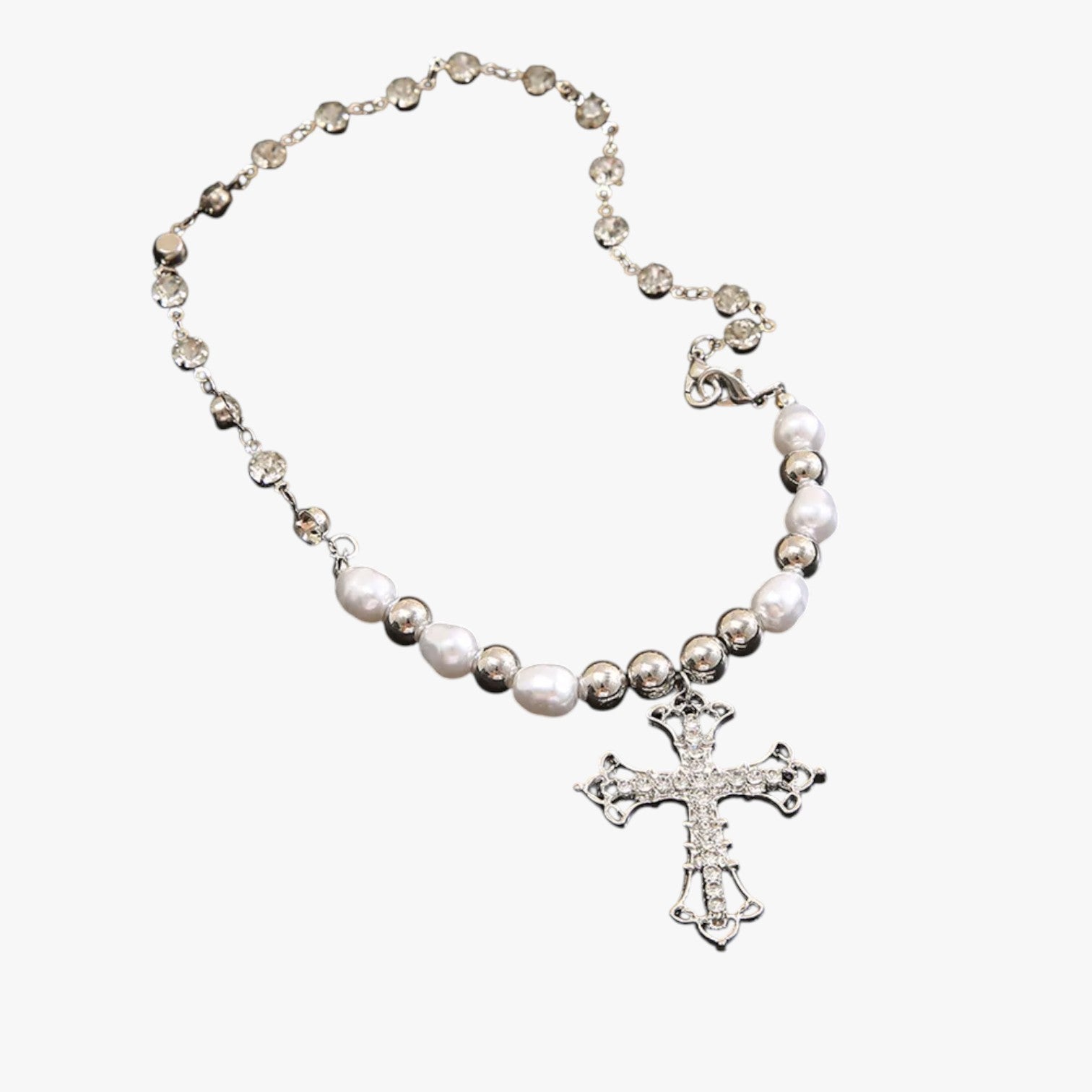 Kora | Collana Gotica Elegante con Croce in Cristallo e Perline Barocche - - elegant womens necklaces necklace Necklaces for Women - Concept Palermo