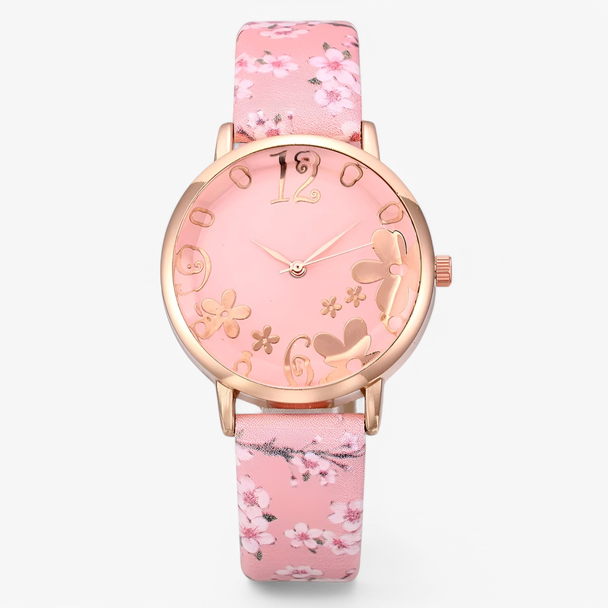Kimberly | Orologio da donna in pelle con quadrante floreale e bracciale coordinato - Rosa - female watch watch for women - Concept Palermo