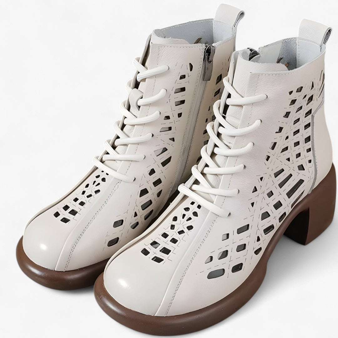 Hannah | Stivaletti in pelle cuciti a mano con lacci in stile naturale - - BOOTS Boots & Shoes - Concept Palermo