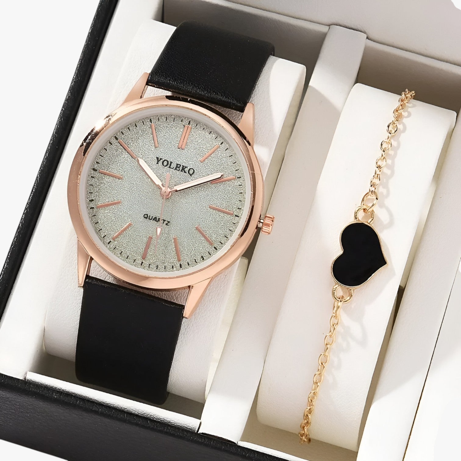 Nova | Set Eleganza Femminile 2 Orologi da Donna in Pelle e Bracciale, Stile Lusso al Polso - black - female watch ladies watch watch watch for women watches wrist watches for women - Concept Palermo