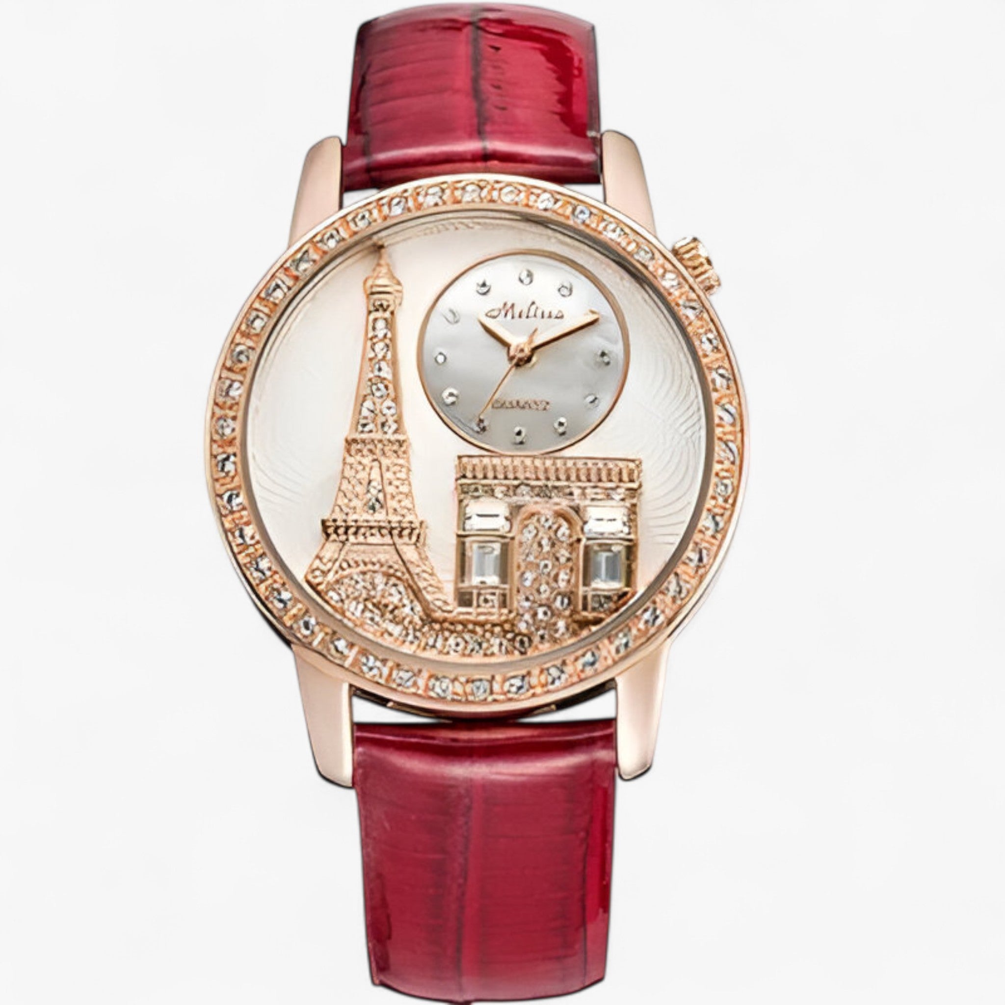 Nessa | Orologio da donna al quarzo impermeabile con cinturino in pelle e Torre Eiffel - Rossa - female watch watch for women - Concept Palermo