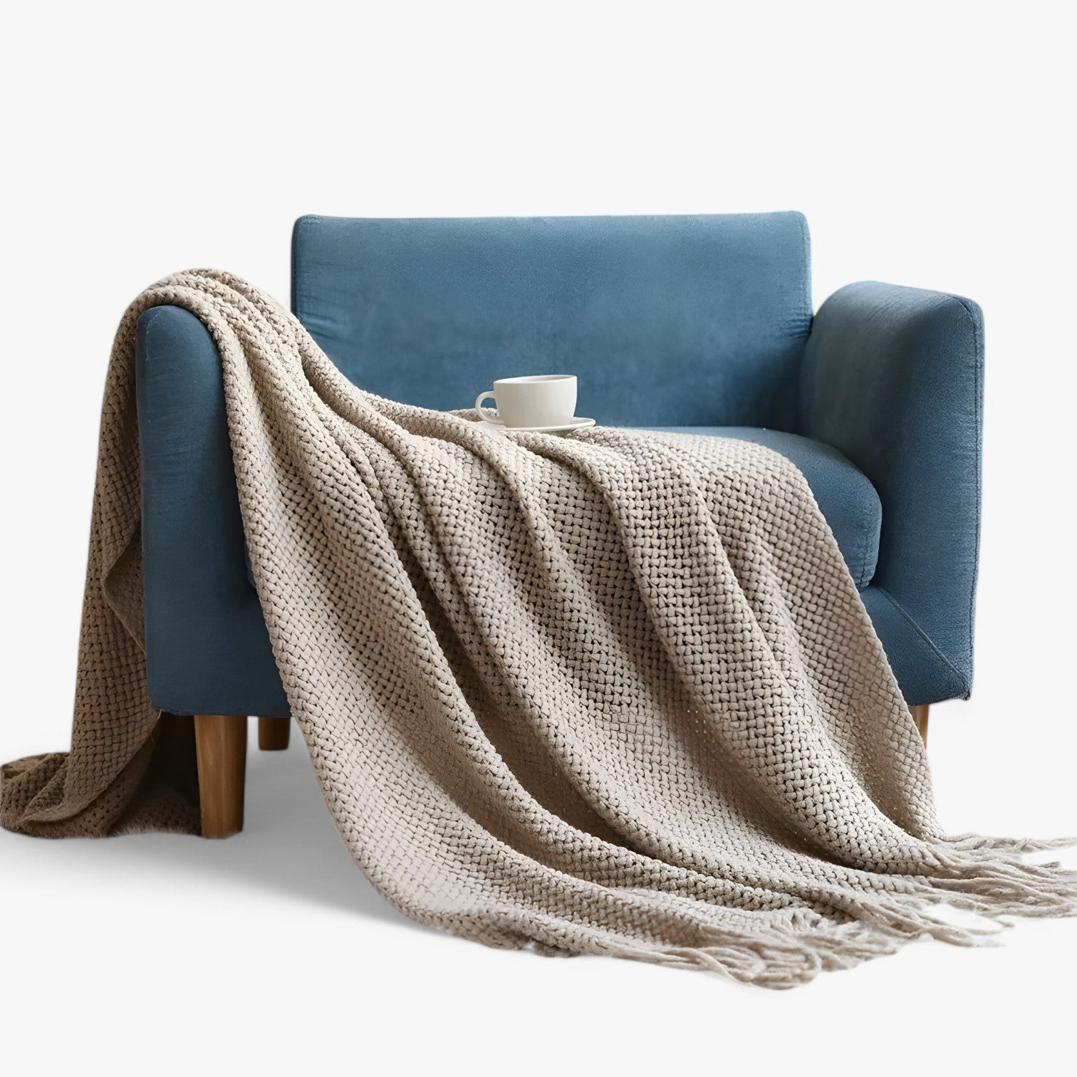 Chiara | Plaid lavorato a maglia accogliente – morbido, caldo e stiloso con frange - Khaki - bedroom Home - Concept Palermo