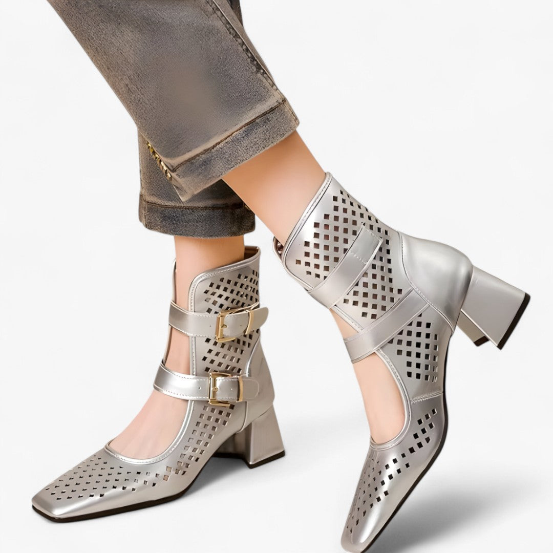 Mira | Stivali estivi con tacco grosso e dettagli in rete traforata - - shoes - Concept Palermo
