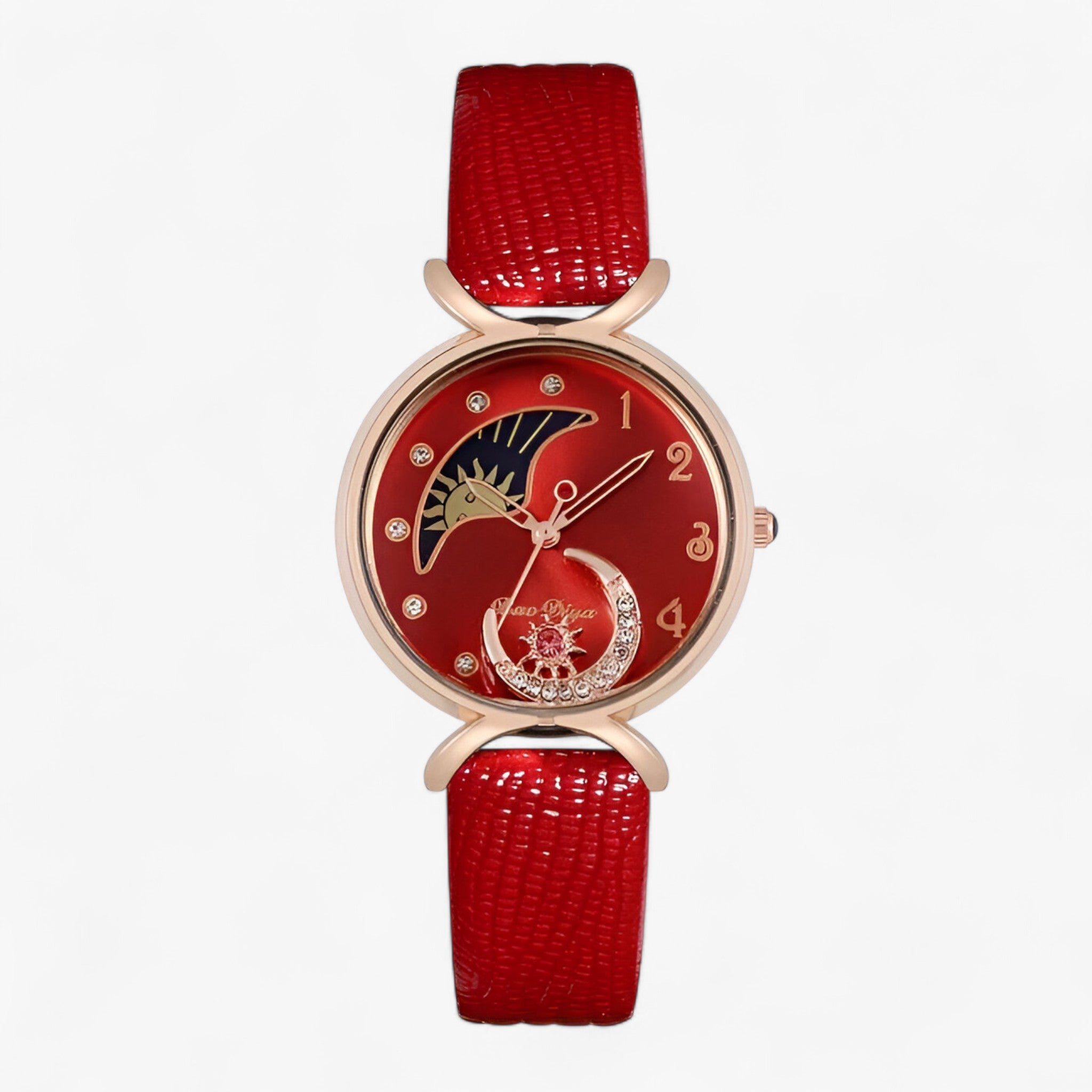Lucia | Orologio da donna di lusso al quarzo con cinturino in pelle e luna mobile - Rossa - female watch watch for women - Concept Palermo