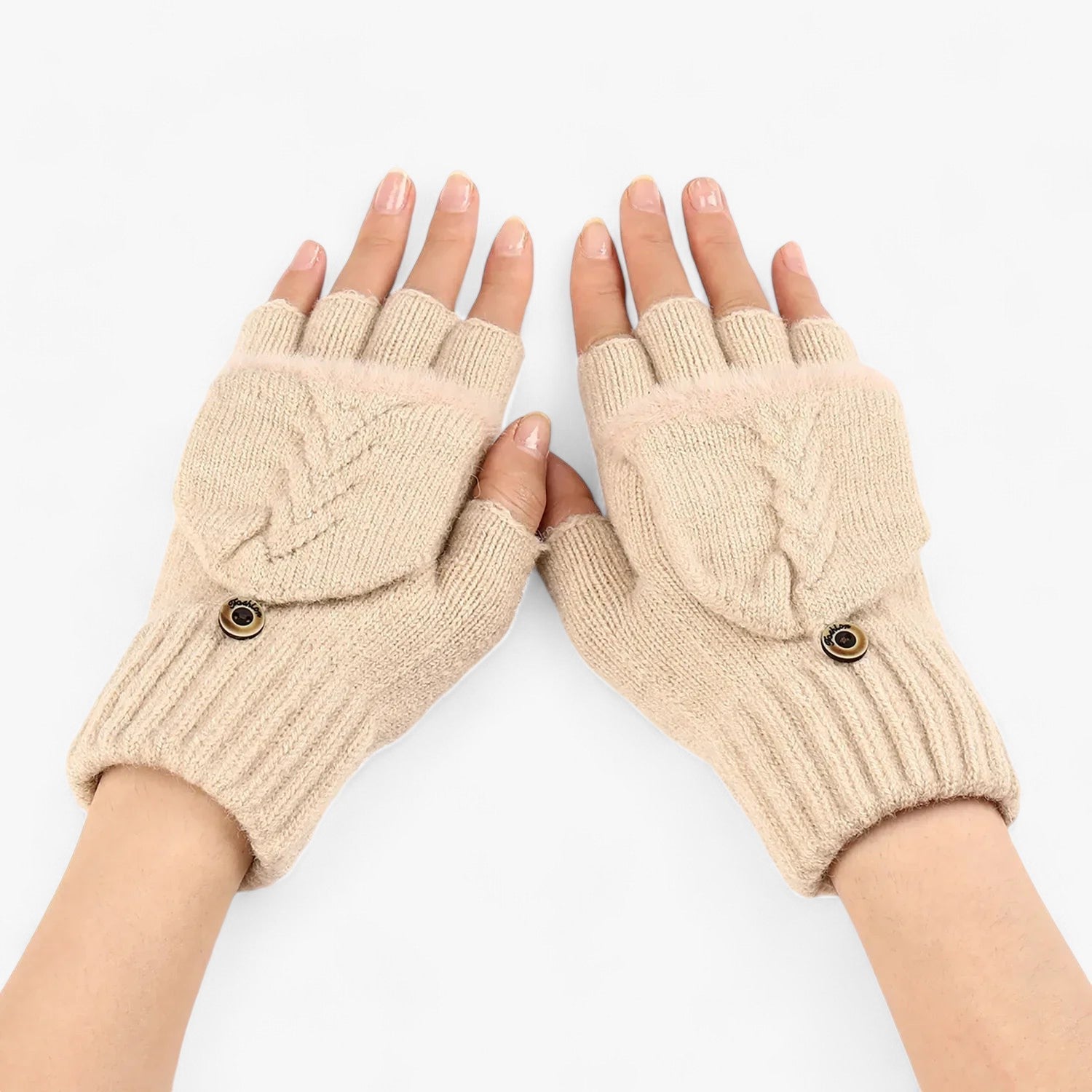Harper | Guanti da donna in maglia spessa e pieghettata, per il freddo - Beige Taglia unica - - Concept Palermo