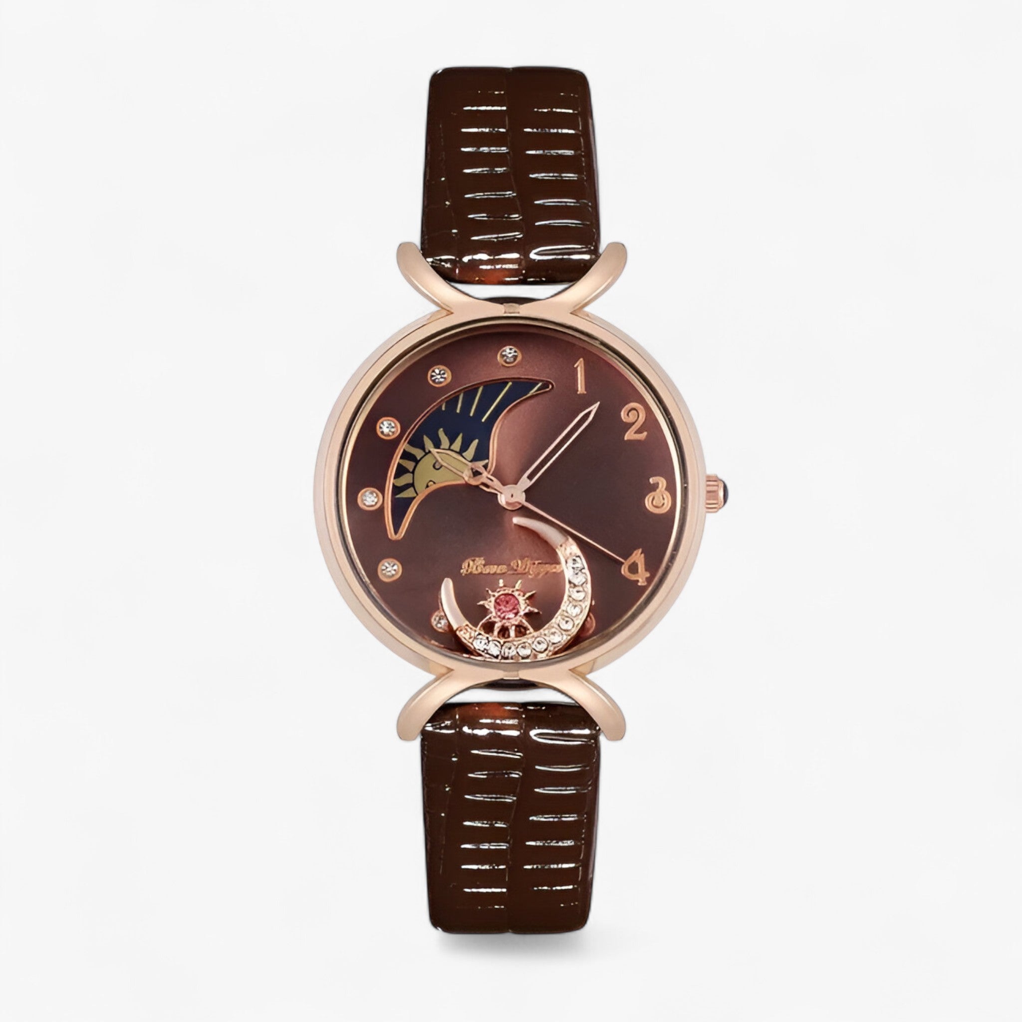 Lucia | Orologio da donna di lusso al quarzo con cinturino in pelle e luna mobile - Marrone - female watch watch for women - Concept Palermo