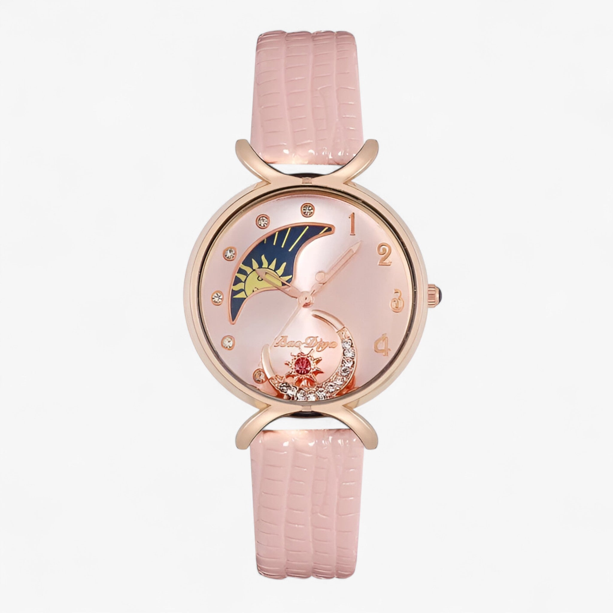 Lucia | Orologio da donna di lusso al quarzo con cinturino in pelle e luna mobile - Rosa - female watch watch for women - Concept Palermo