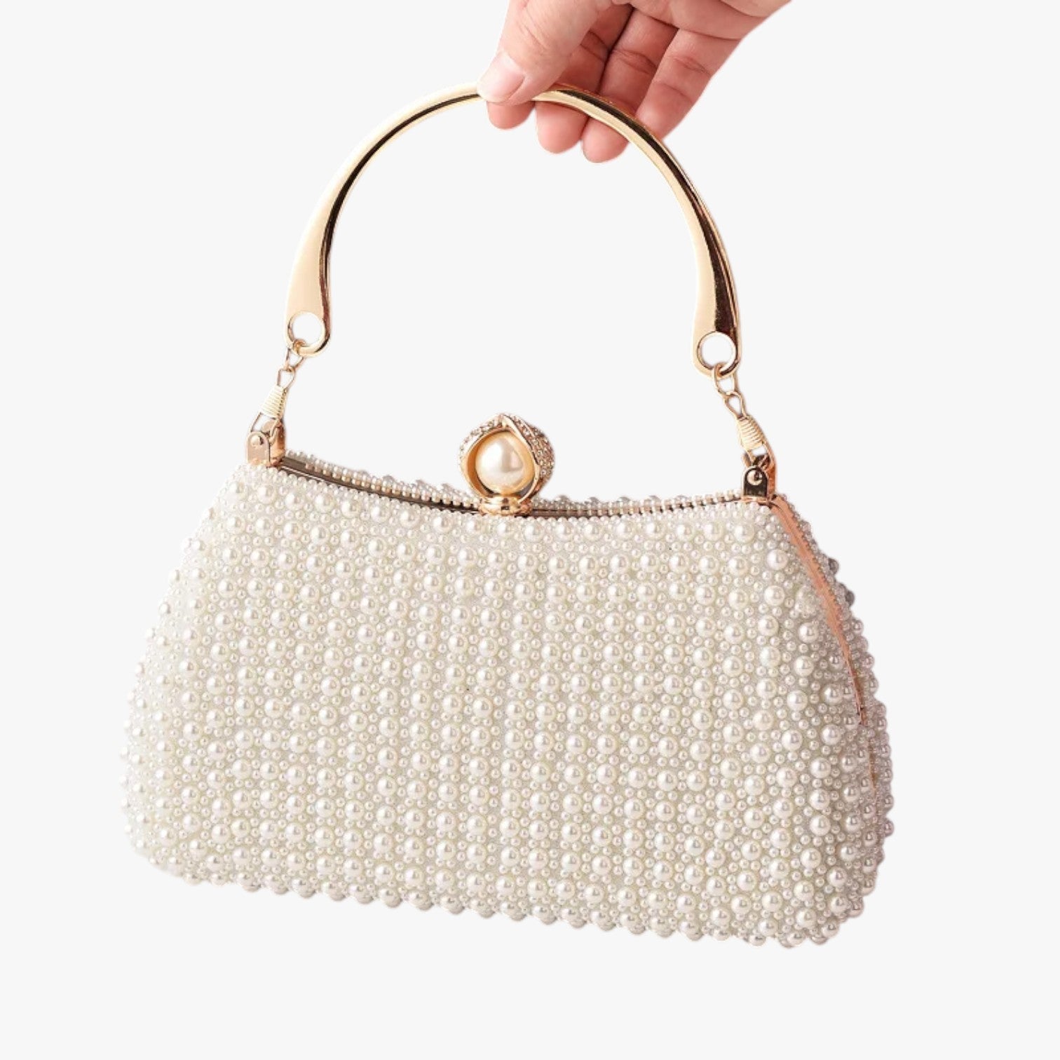 Aviana | Elegante borsa da sera in perle con manico a catena - Bianco - bag Bags handbags women bags Women's handbags - Concept Palermo