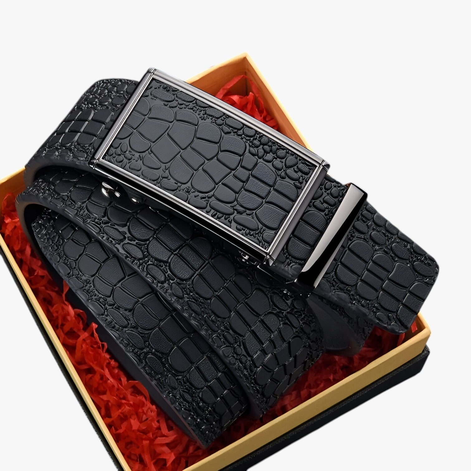 Eithan | Cintura classica in pelle con texture coccodrillo - Nero 120cm - Belts belts for men Mens belt - Concept Palermo