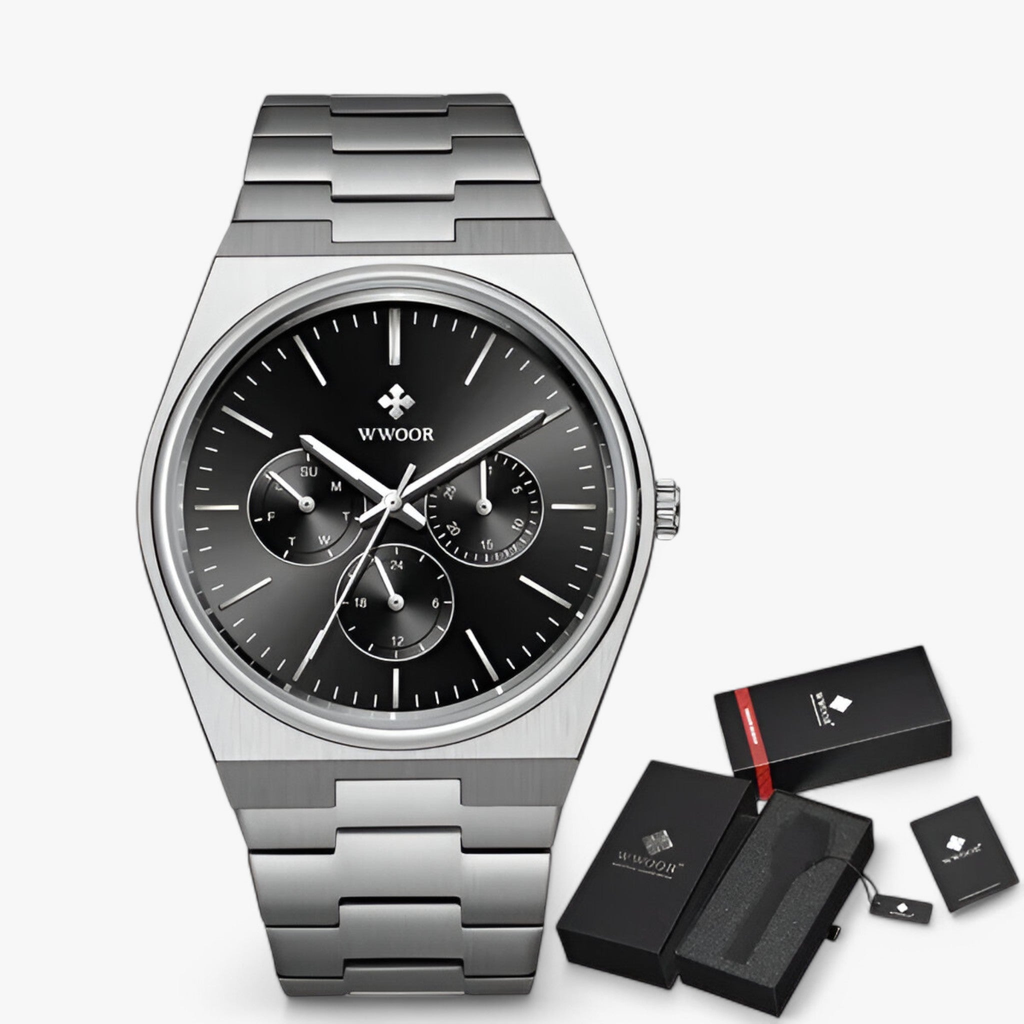Lorcan | Orologio in Acciaio con Vetro Zaffiro - argento nero con scatola - - Concept Palermo