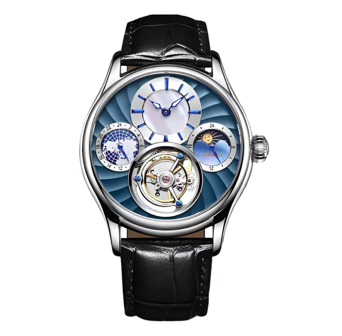 Helio | Orologio Meccanico di Lusso Tourbillon - Argento Blu (Nero) - - Concept Palermo