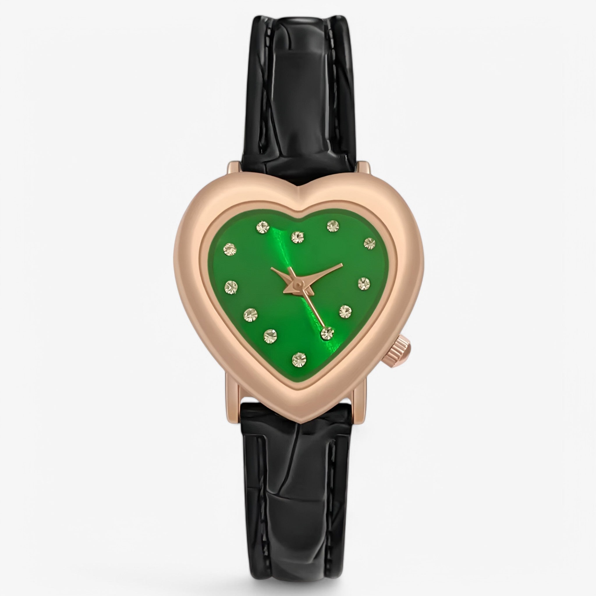 Kate | Elegante orologio in oro rosa con quadrante a cuore e cinturino in pelle - Nera verde - - Concept Palermo