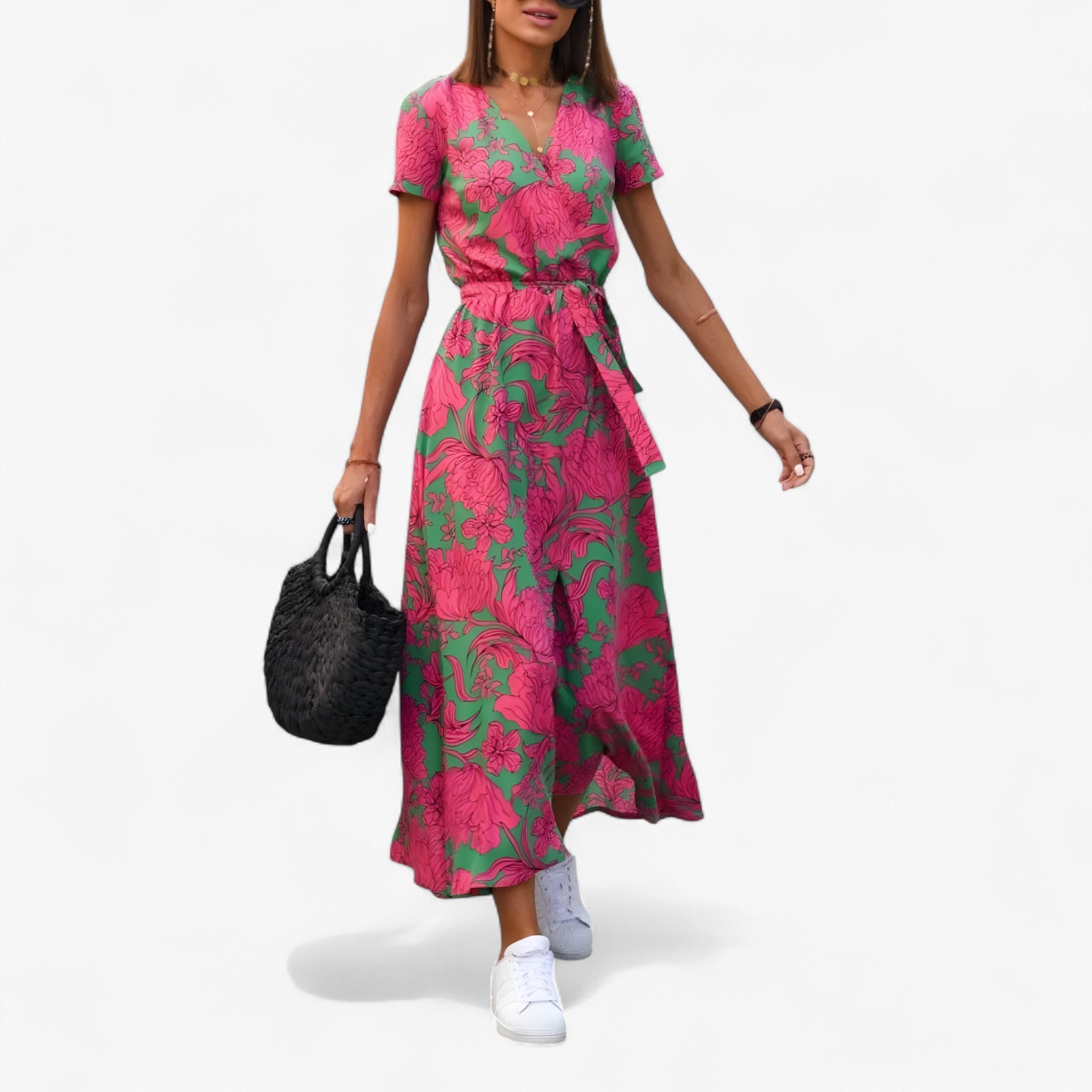 Nery - Elegante vestito con scollo a V - Rosa - - Concept Palermo