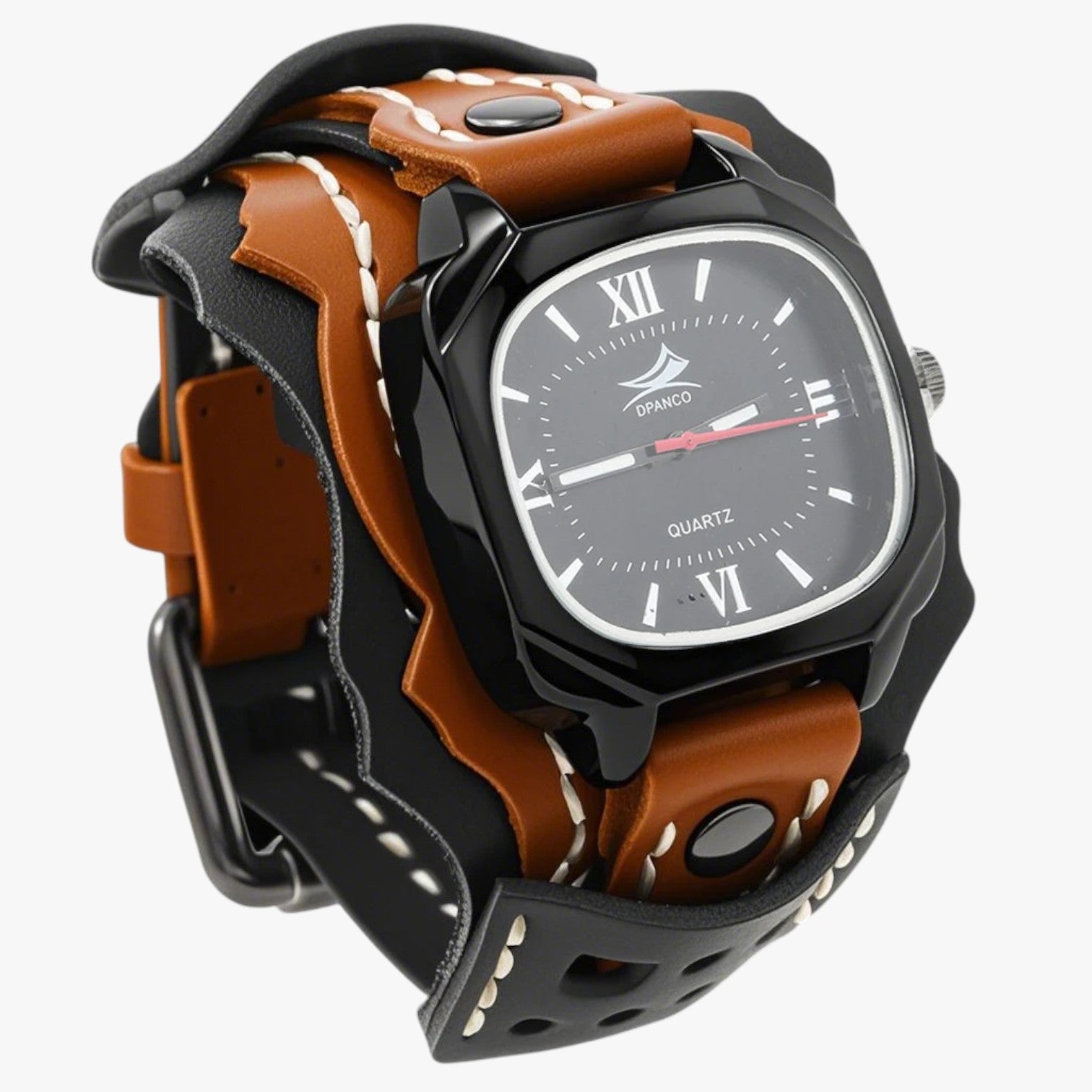 Alden | Orologio da uomo quadrato grande con cinturino in vera pelle - Marrone Nero - watch watch for men watches WATCHES FOR MEN - Concept Palermo