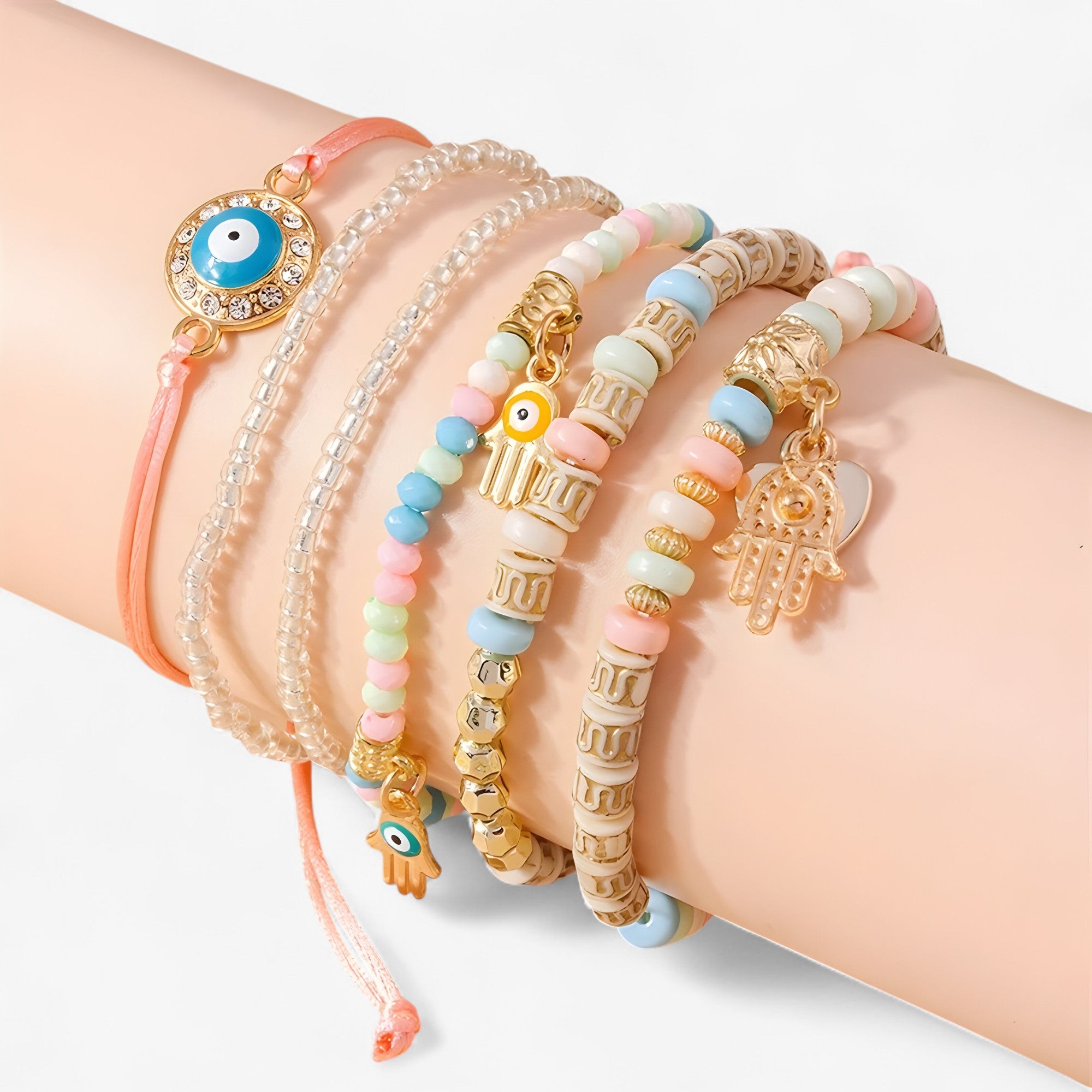 Mira | Braccialetto di perline multi-stile Charmed Essence con accenti Mano di Fatima - - CHANGE Jewellery - Concept Palermo