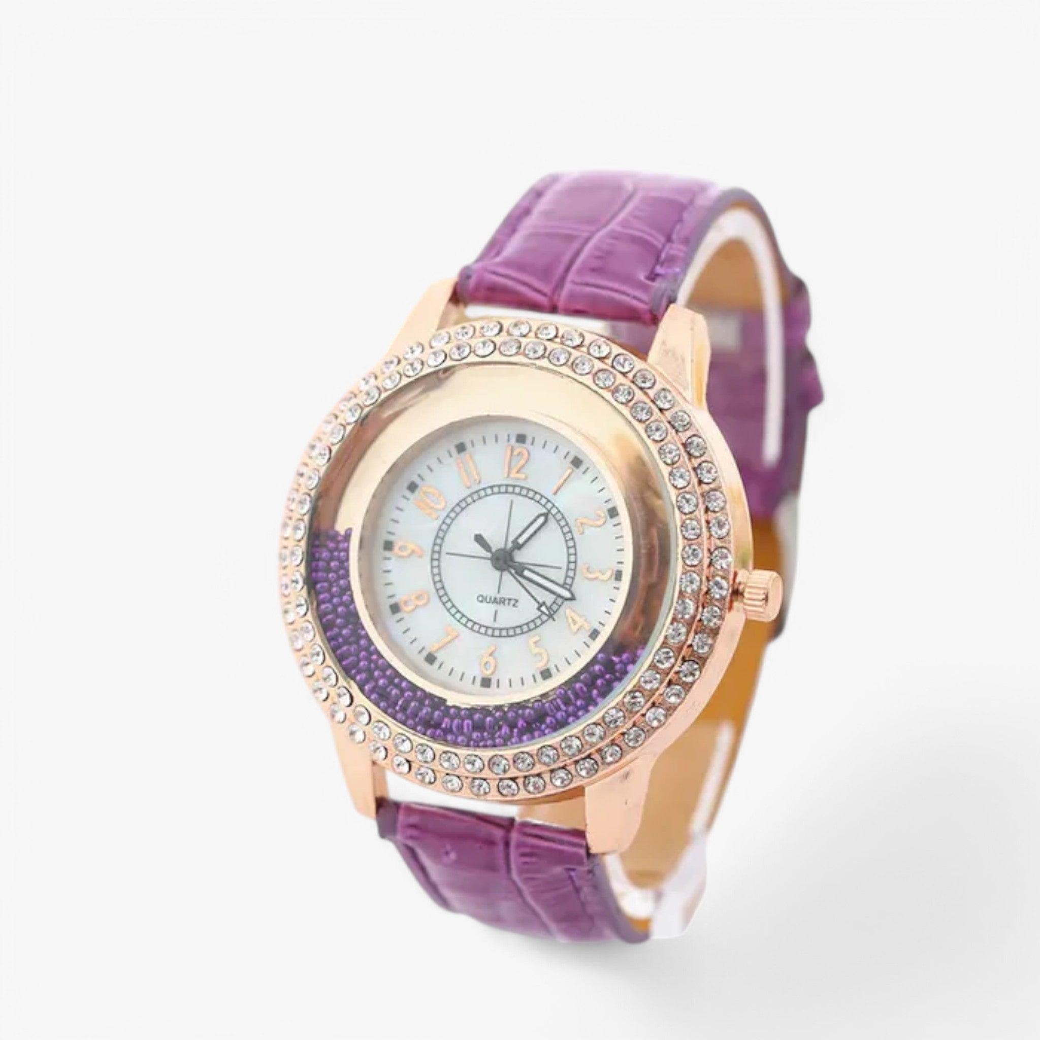 Olive | Orologio da donna in pelle PU con strass di cristallo e movimento al quarzo - porpora - female watch watch for women - Concept Palermo