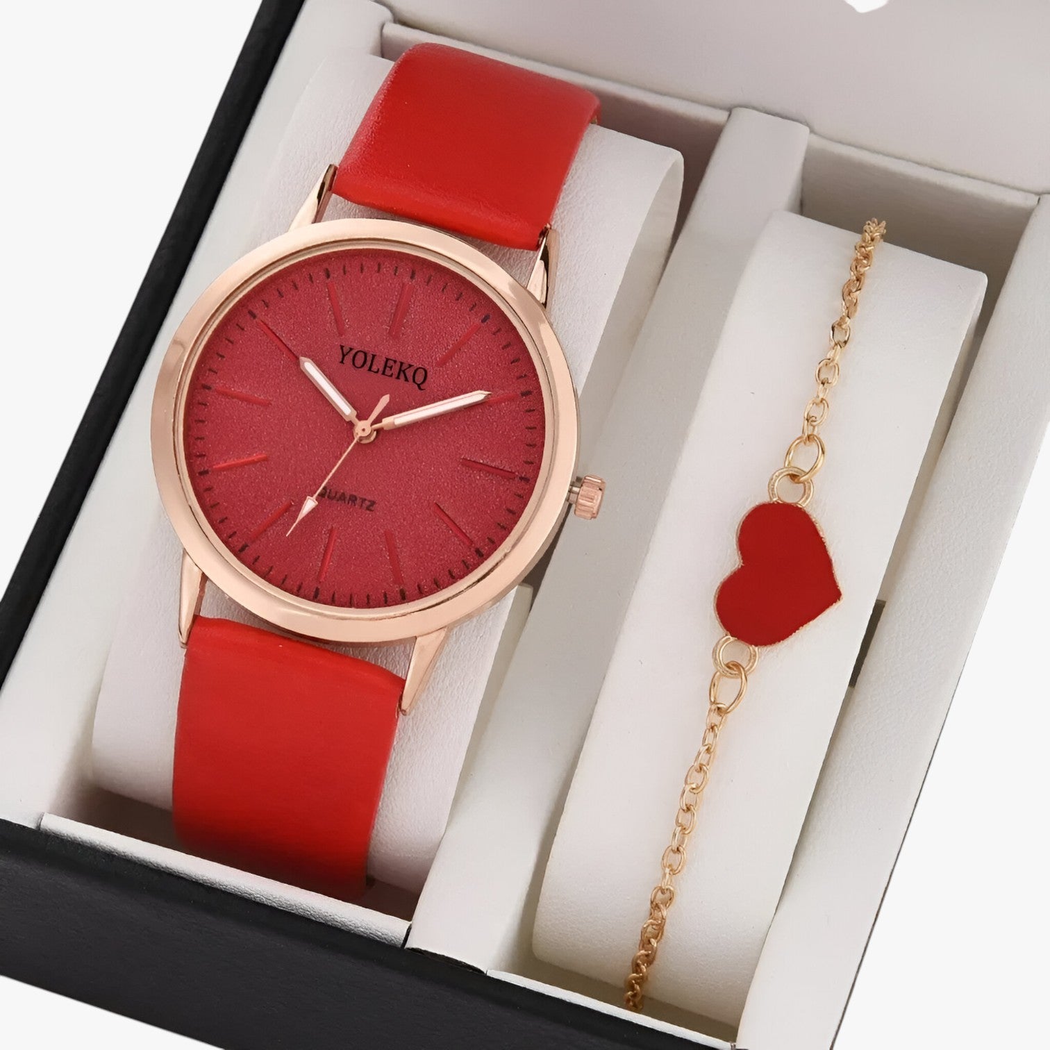 Nova | Set Eleganza Femminile 2 Orologi da Donna in Pelle e Bracciale, Stile Lusso al Polso - Red - female watch ladies watch watch watch for women watches wrist watches for women - Concept Palermo