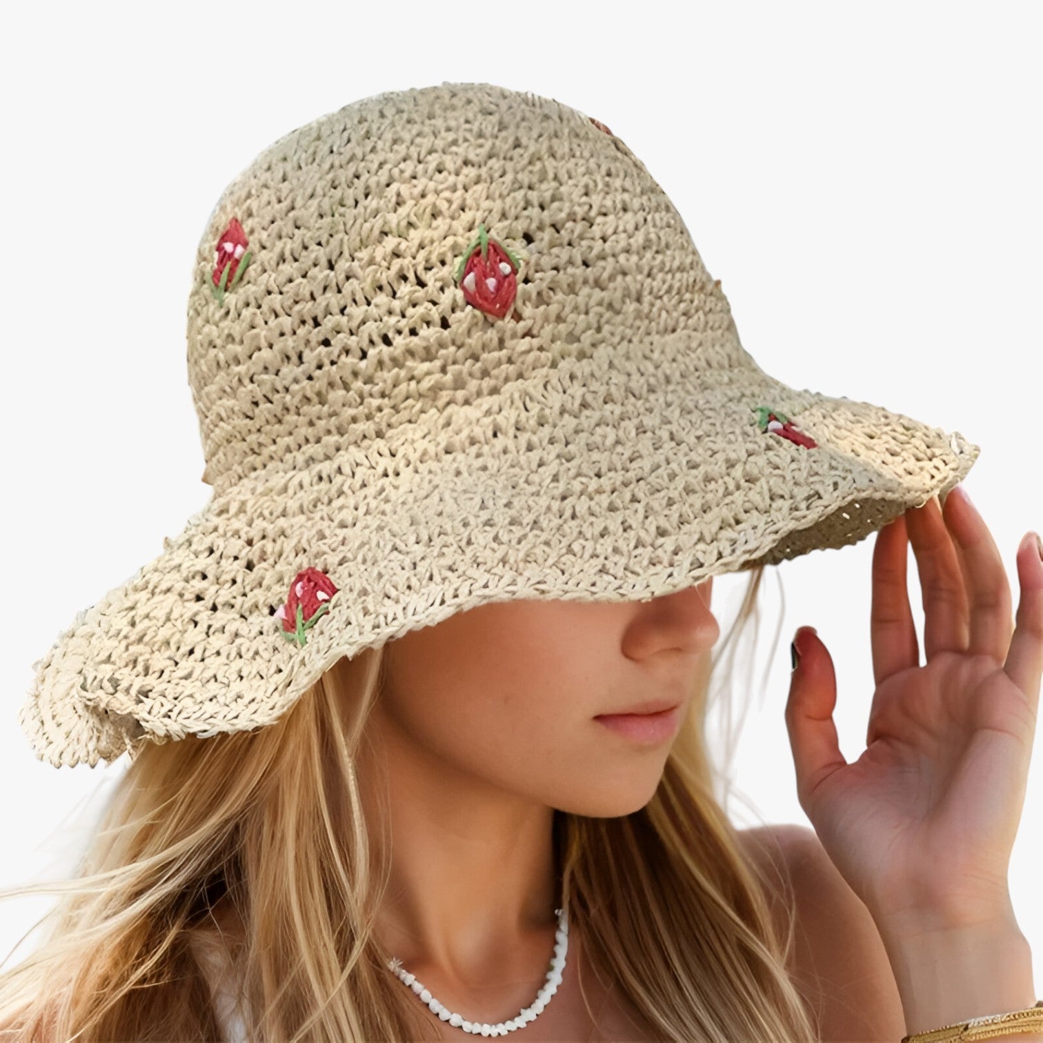 Kira | Cappello da sole fragola – Pieghevole, fatto a mano e di moda protettivo - - bucket hats Hat for girls summer hat Sun Hats women hat - Concept Palermo