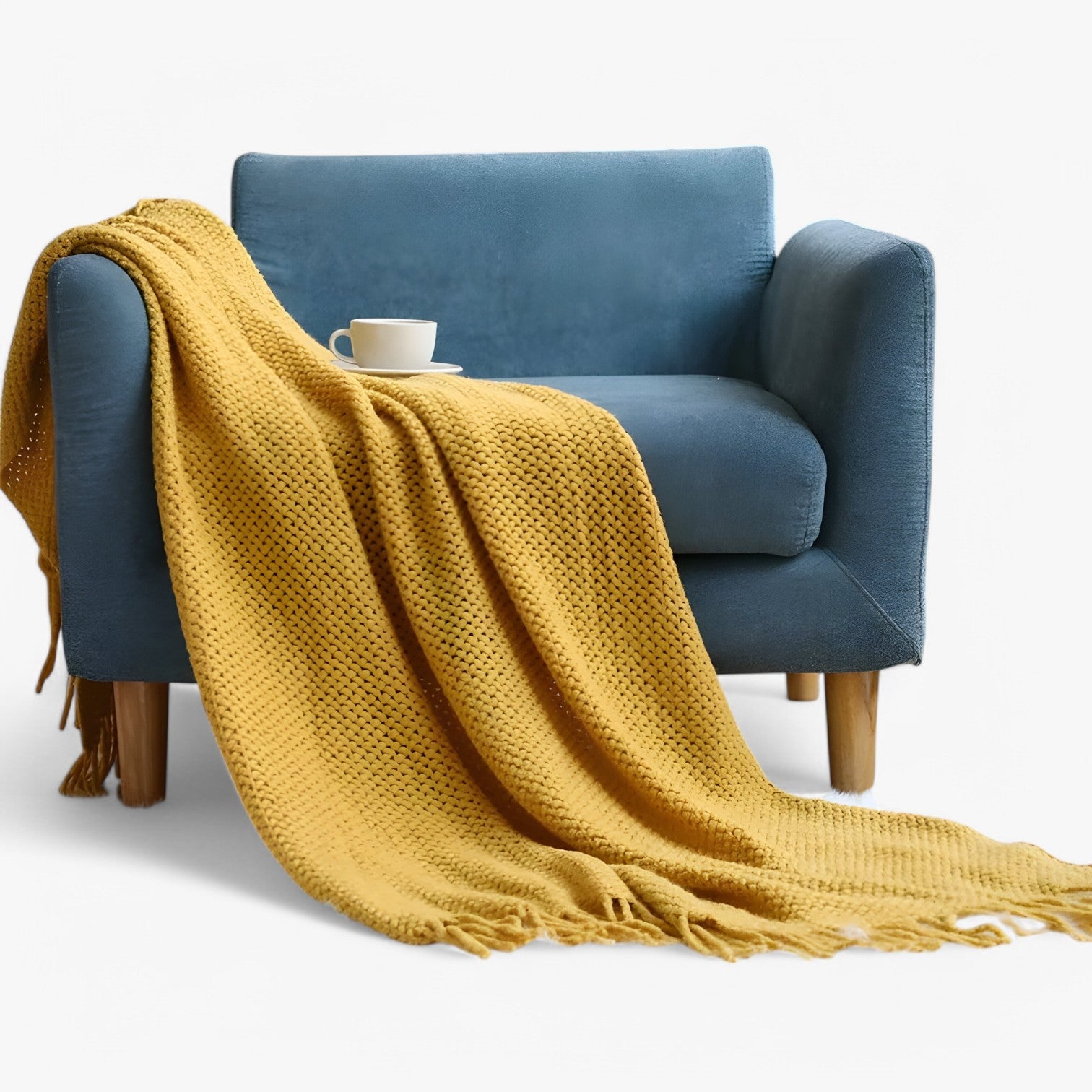 Chiara | Plaid lavorato a maglia accogliente – morbido, caldo e stiloso con frange - Giallo - bedroom Home - Concept Palermo
