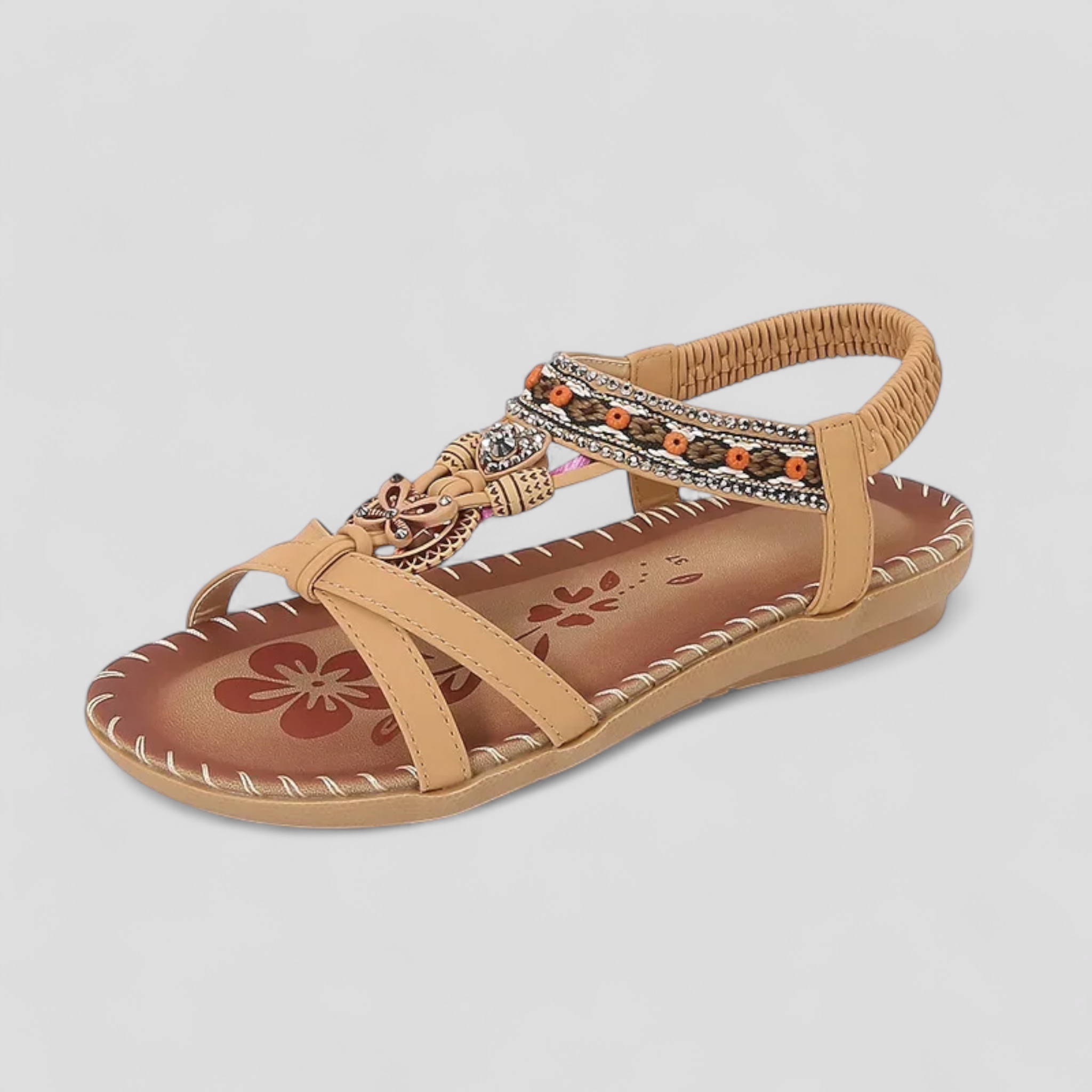 Reanata | Sandali Donna Comodi Eleganti Bassi - Beige-Marrone - sandali antiscivolo sandali comfort sandali con cinturino sandali eleganti sandali estivi sandali leggeri sandali ortopedici sandali vegan scarpe da passeggio scarpe sostenibili - Concept Palermo