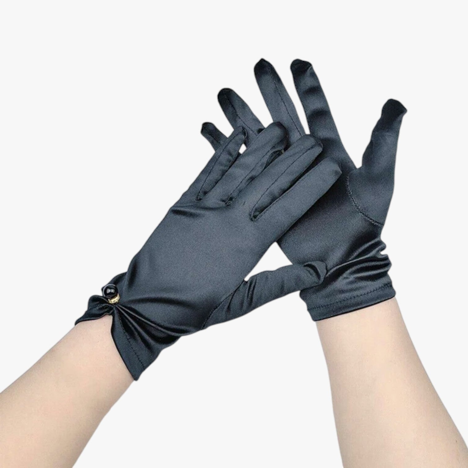 Leila | Guanti Eleganti in Satin con Perle Perfetti per Cerimonie e Occasioni Speciali - Nero - gloves - Concept Palermo