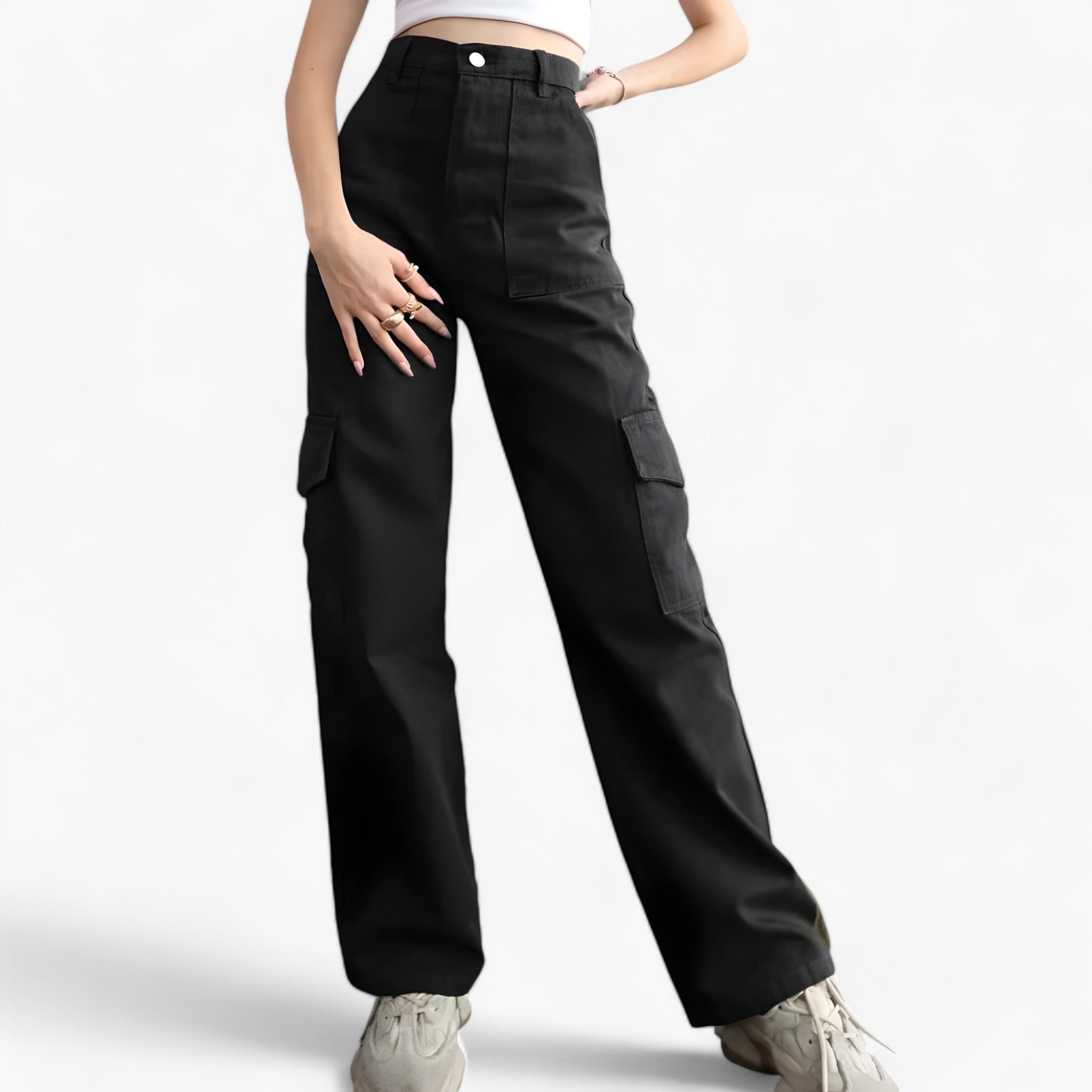 Rhea | Pantaloni cargo - Streetwear e vestibilità comoda - Nero - cargo pants women pants - Concept Palermo