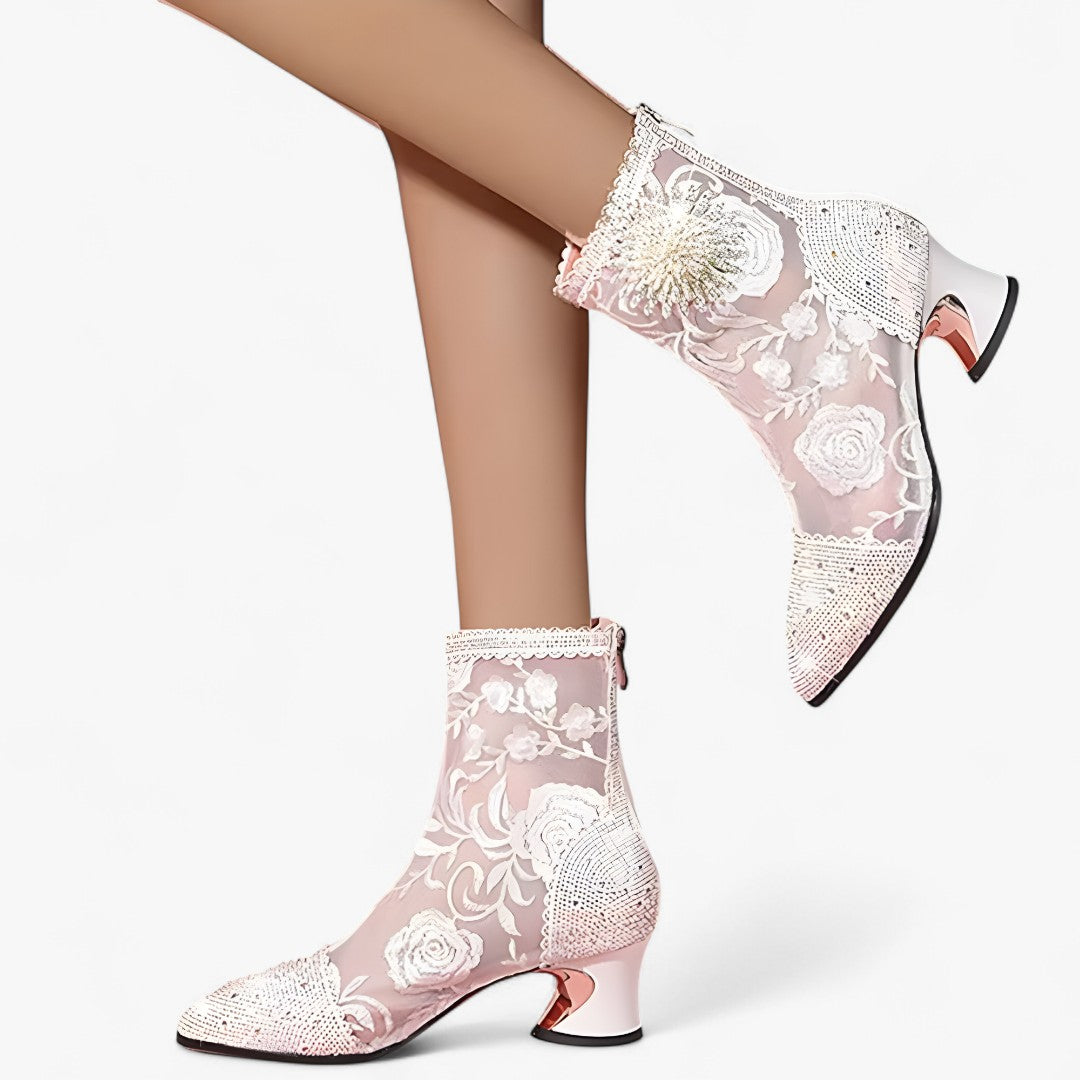 Carmen | Stivaletti a punta con cristalli e pizzo a rete - - BOOTS Boots & Shoes - Concept Palermo