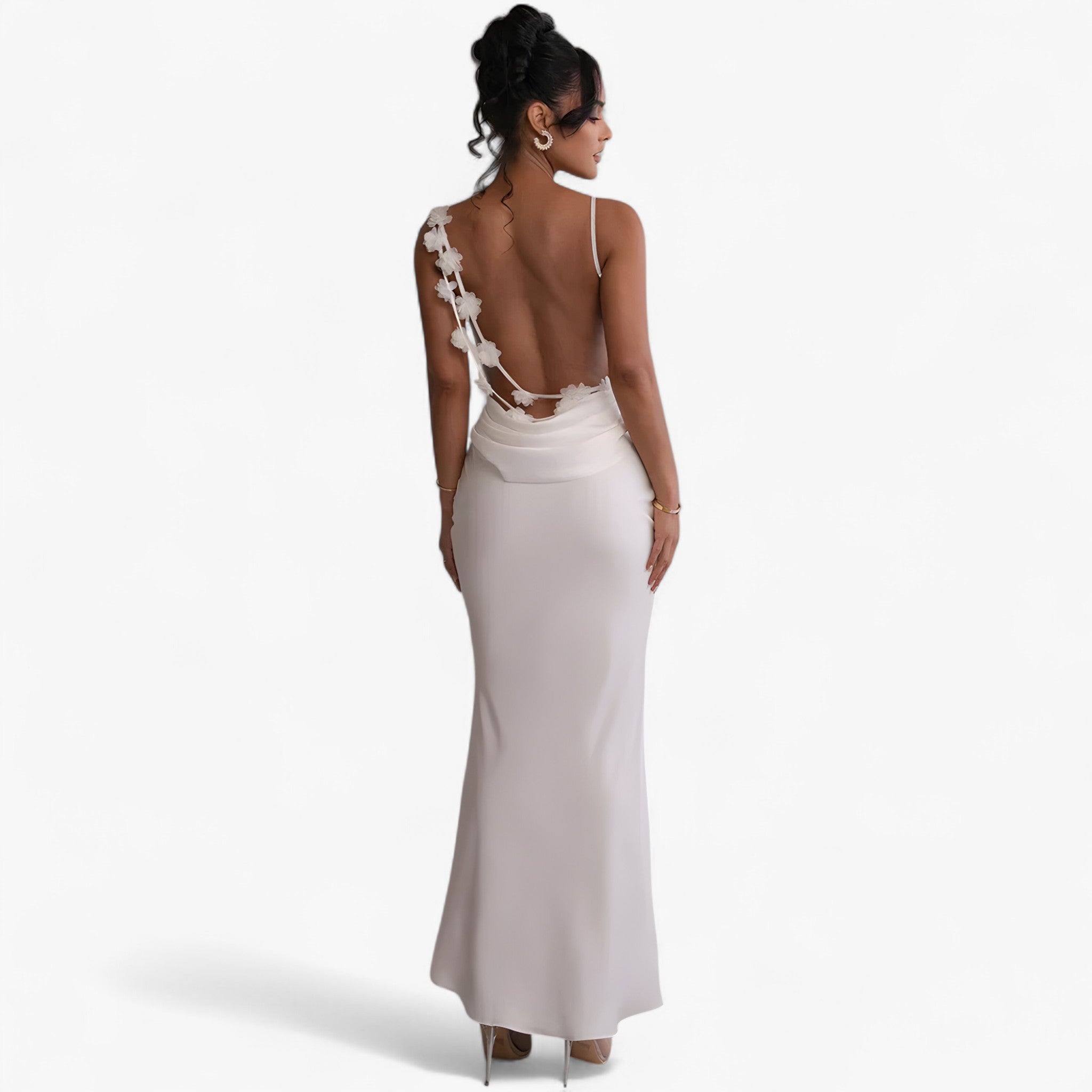 Rianne | Maxivestito floreale senza schiena - Bianco - - Concept Palermo