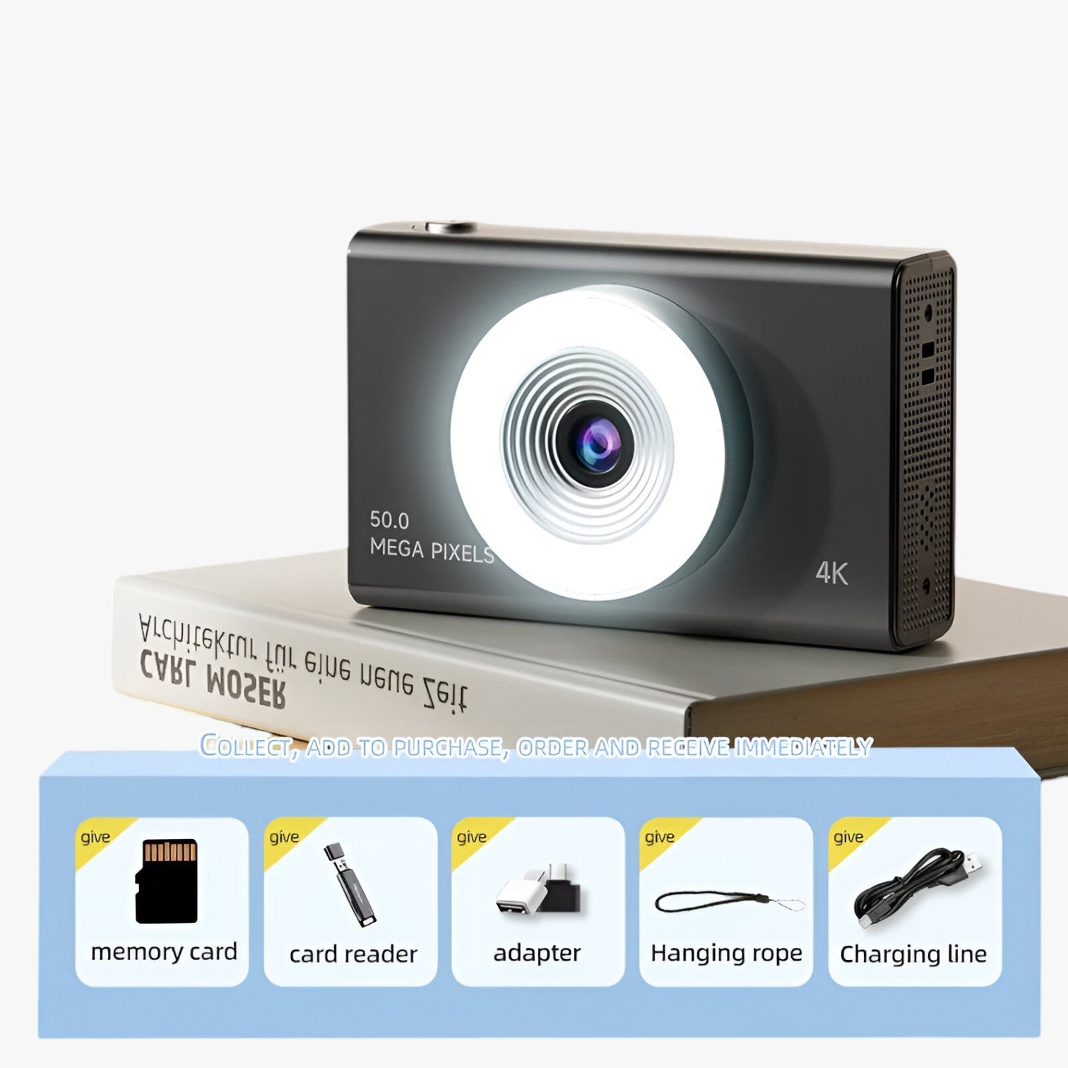 Gabin | 4K Retro Camera – Hoge definitie en draagbaar ontwerp - Scheda nera da 64GB - camera gadget - Concept Palermo