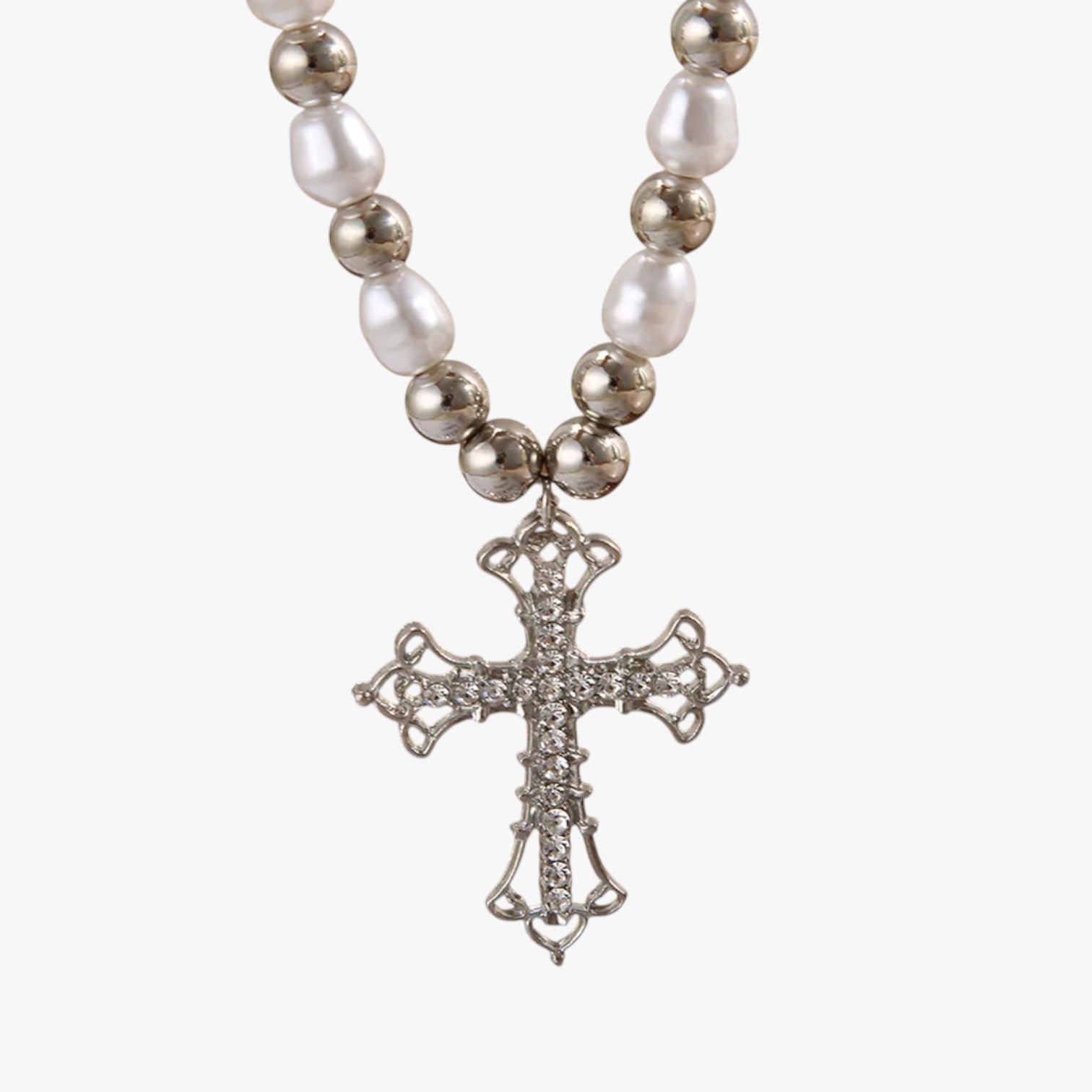 Kora | Collana Gotica Elegante con Croce in Cristallo e Perline Barocche - - elegant womens necklaces necklace Necklaces for Women - Concept Palermo