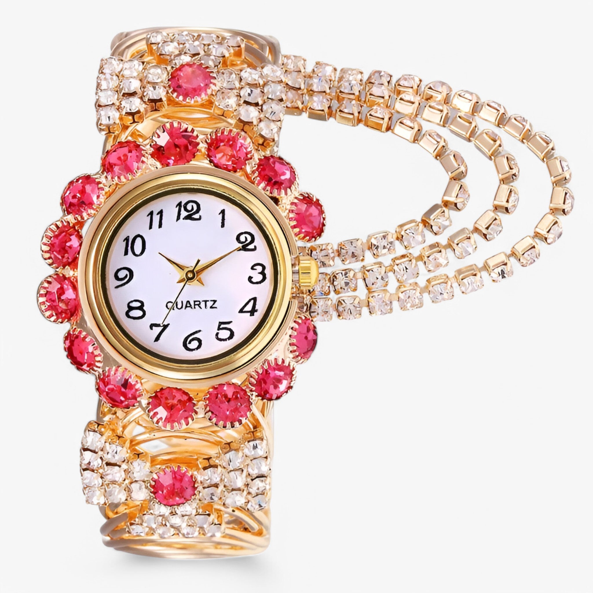 Iris | Orologio al quarzo con strass e cinturino in acciaio - Rosa - female watch watch for women - Concept Palermo