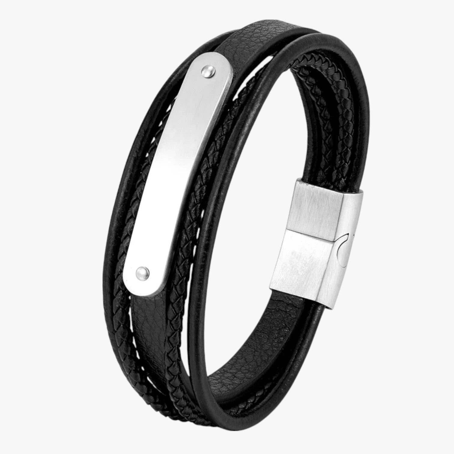 Romeo | MKENDN Bracciale Personalizzato in Pelle con Nome o Lettera - Argento - BRACELET bracelet for men BRACELETS mens bracelet - Concept Palermo