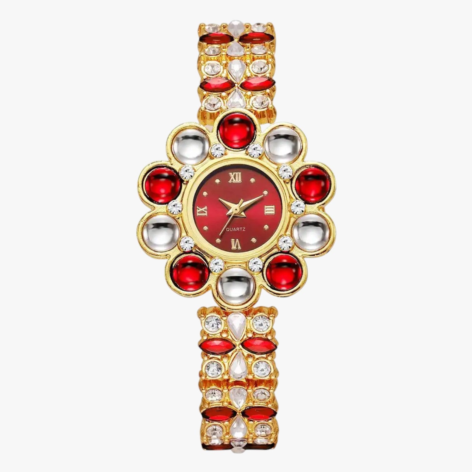 Lilliana | Elegante orologio con quadrante a fiori in cristallo - Rosso - female watch ladies watch watch watch for women watches - Concept Palermo